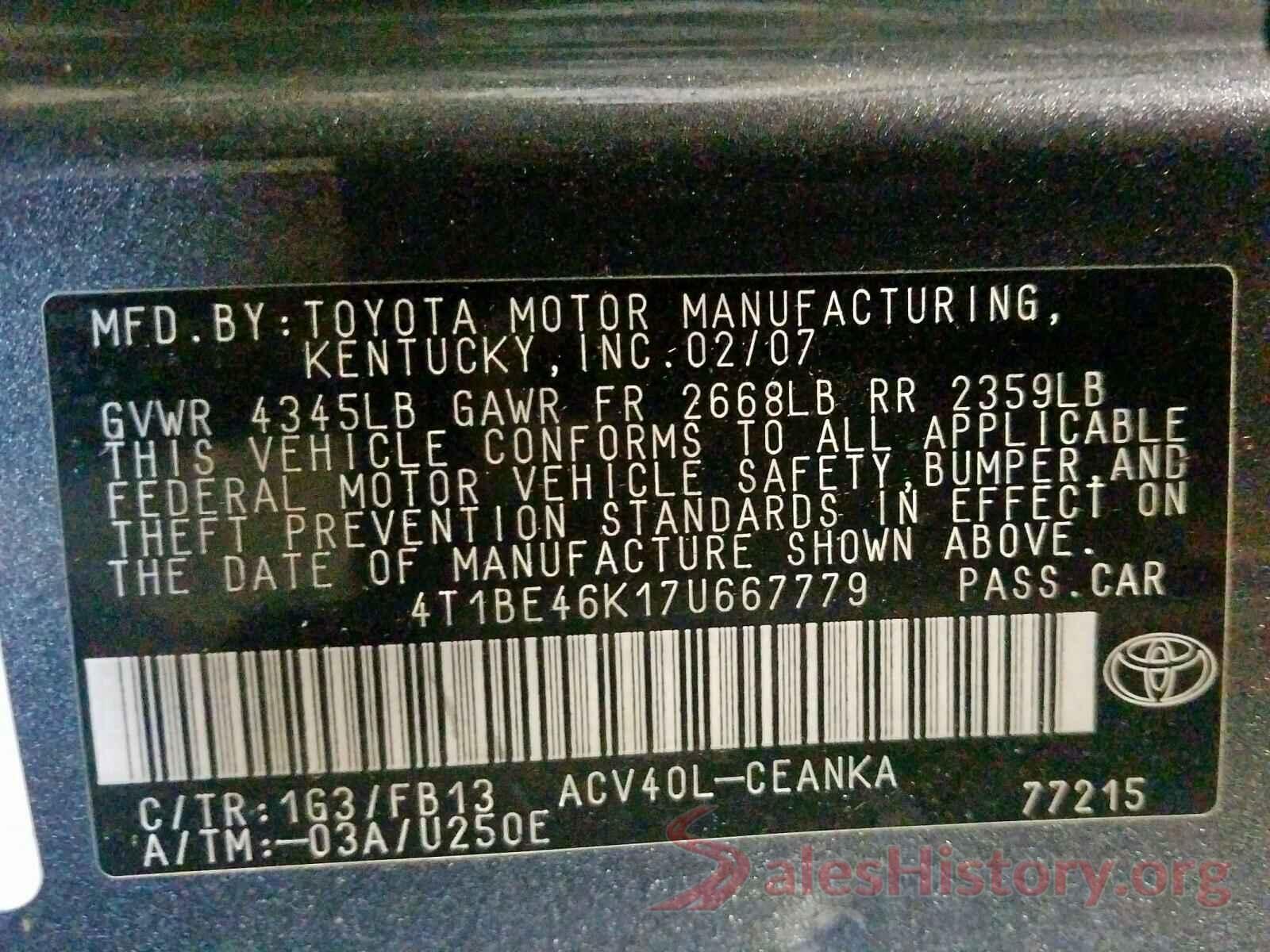 5TFAX5GN5LX179324 2007 TOYOTA CAMRY