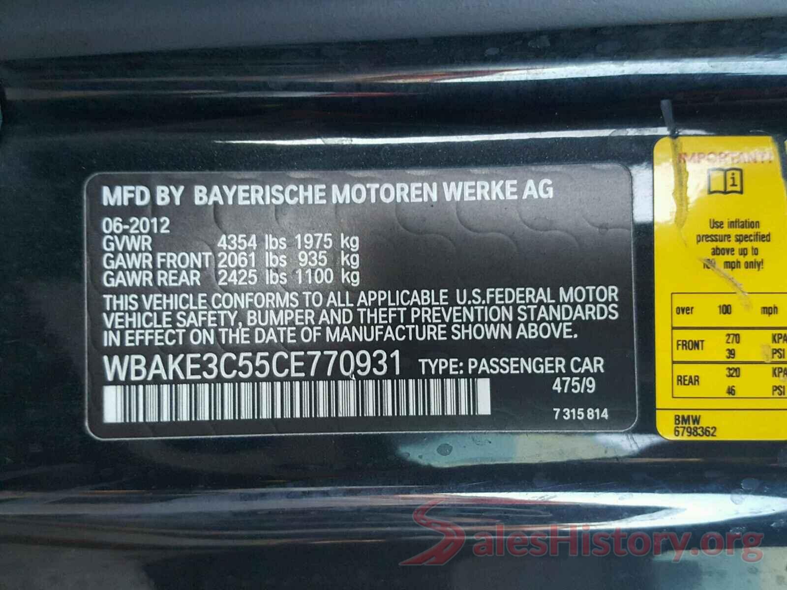 3N1AB7AP3JY271311 2012 BMW 3 SERIES