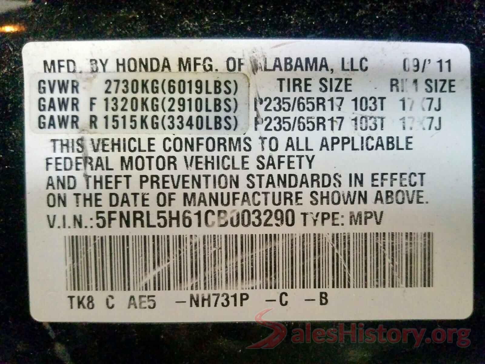 5N1AZ2BS0LN106374 2012 HONDA ODYSSEY