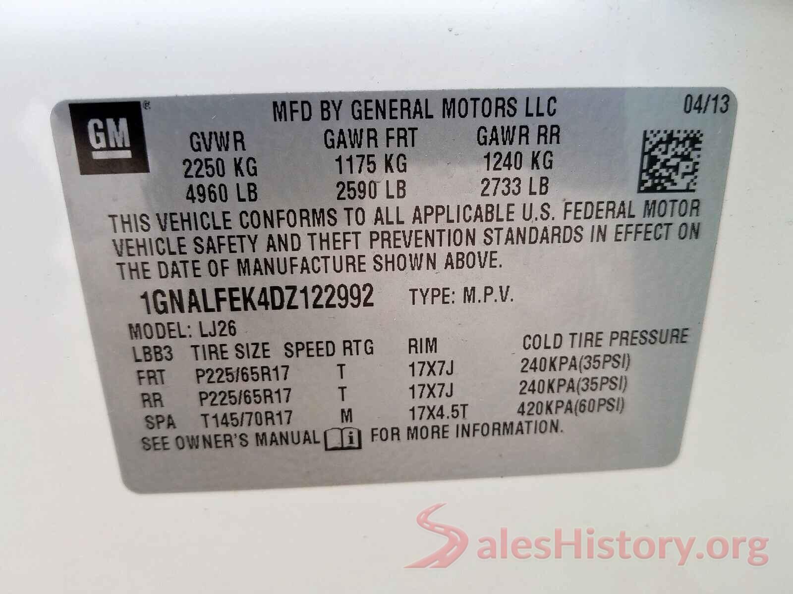 5NPE24AF7GH311240 2013 CHEVROLET EQUINOX