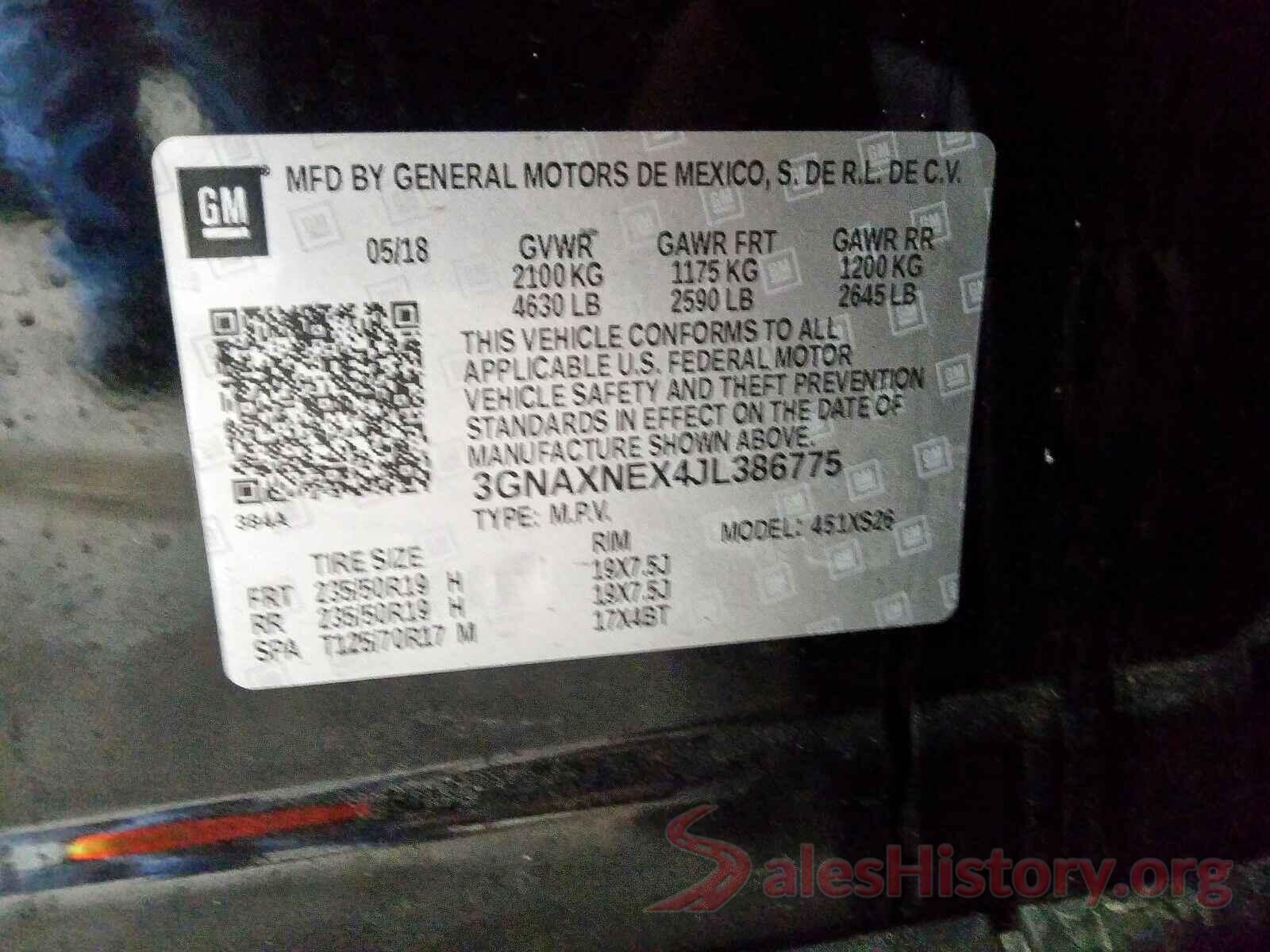 2HKRM4H50GH643433 2018 CHEVROLET EQUINOX