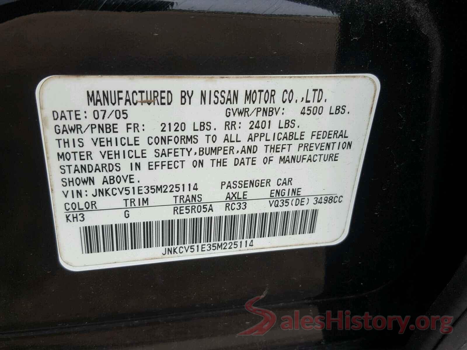 4T1B11HK1JU628656 2005 INFINITI G35