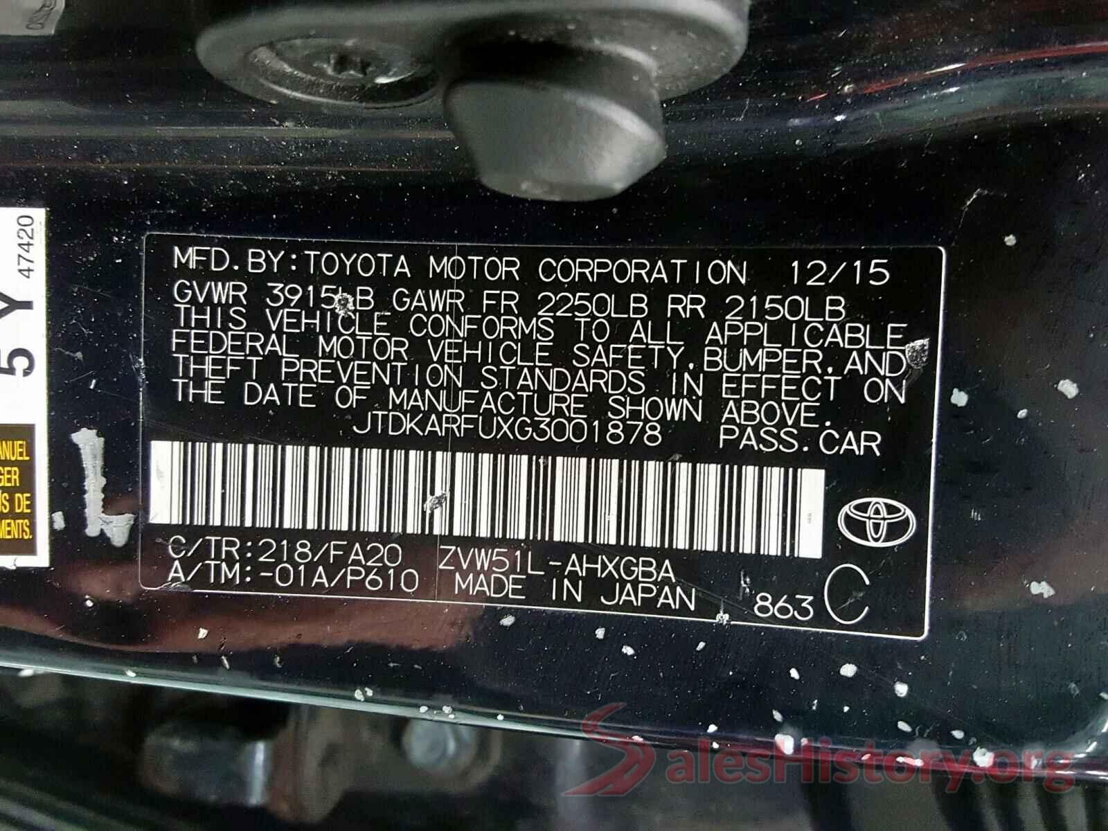 JTDKARFUXG3001878 2016 TOYOTA PRIUS