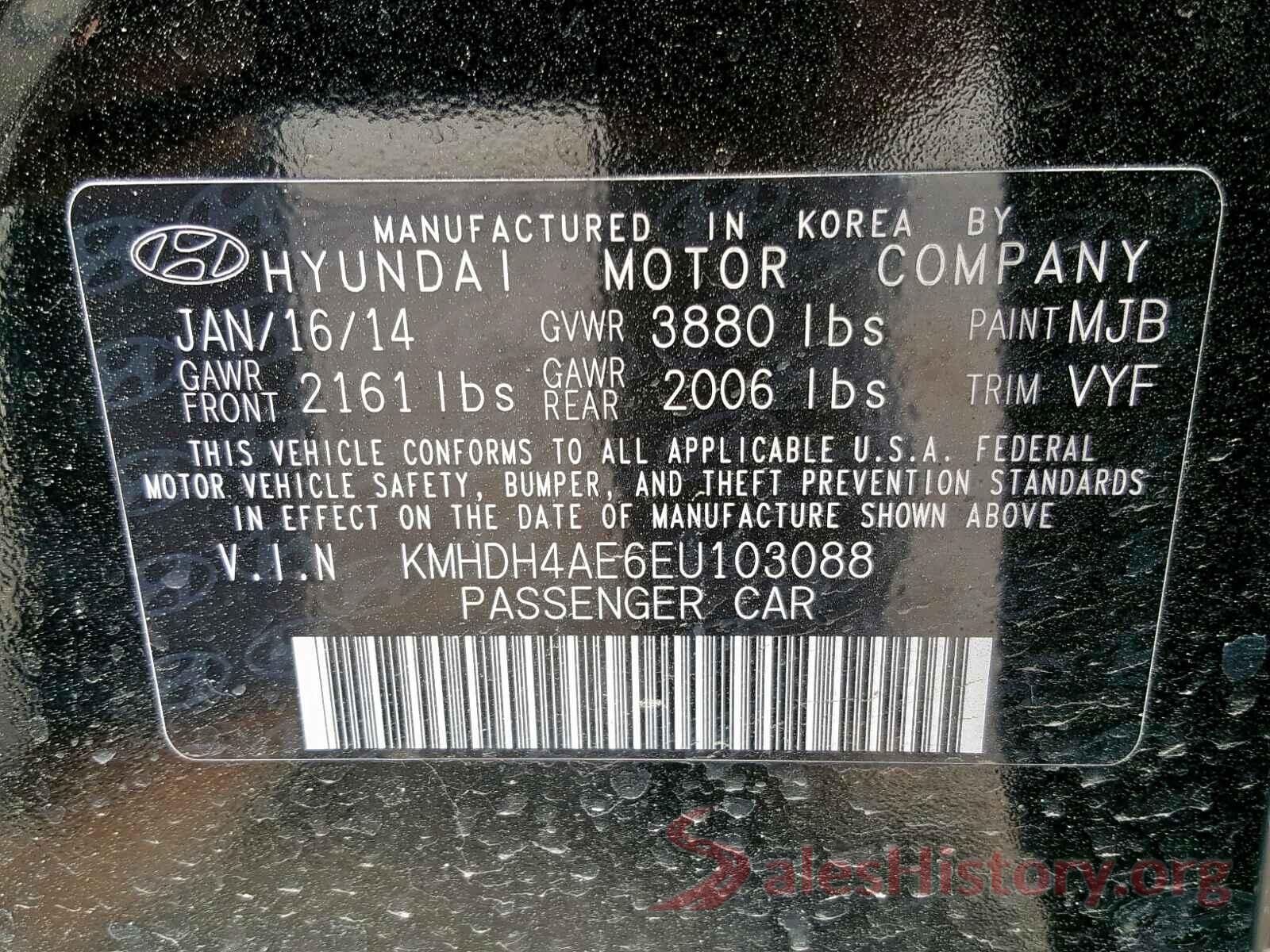 KMHDH4AE6EU103088 2014 HYUNDAI ELANTRA