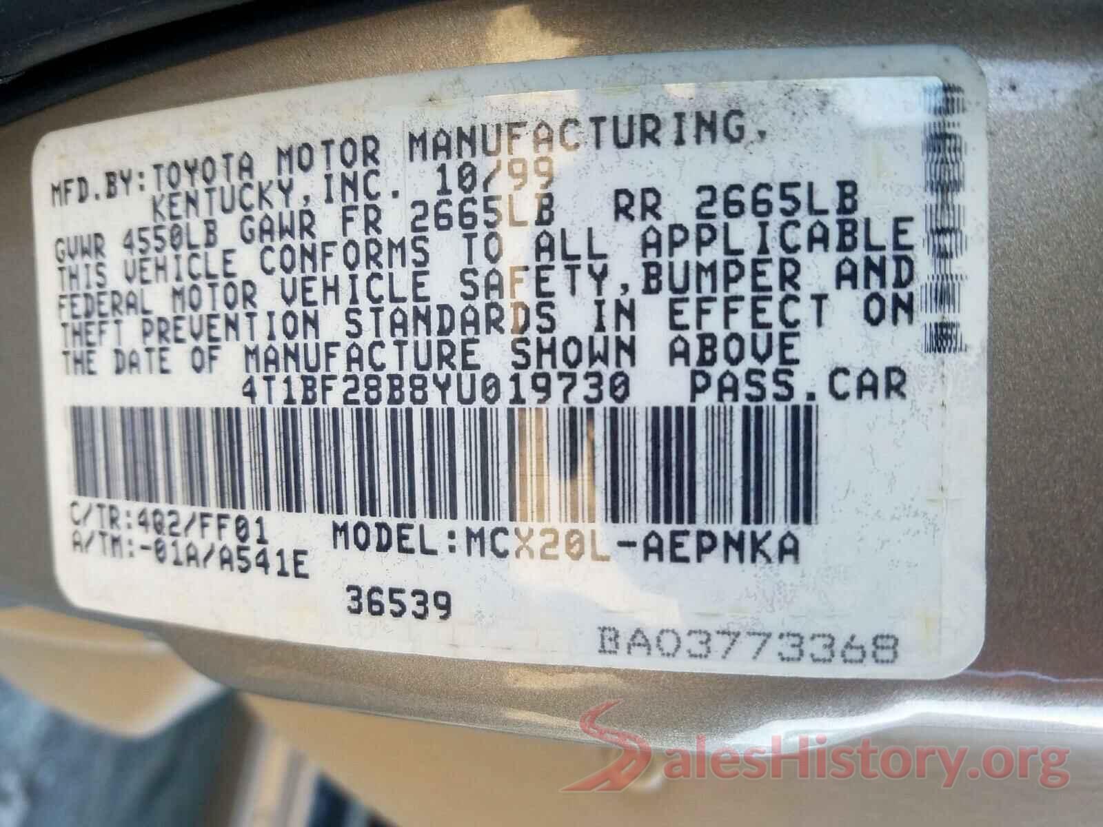 2T1BURHE3KC211588 2000 TOYOTA AVALON