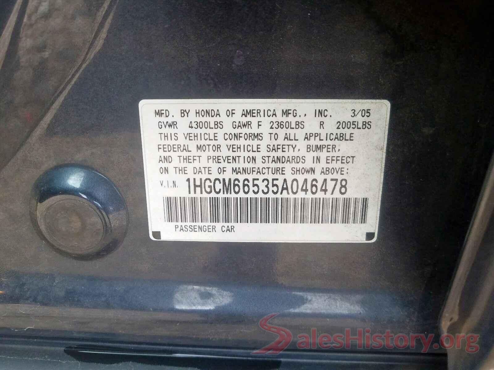 2T1BURHE0JC040507 2005 HONDA ACCORD