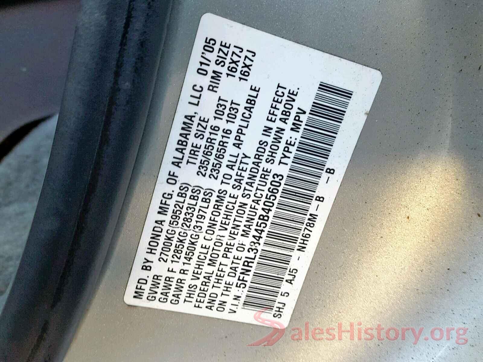 1C4NJDBB6HD106403 2005 HONDA ODYSSEY EX