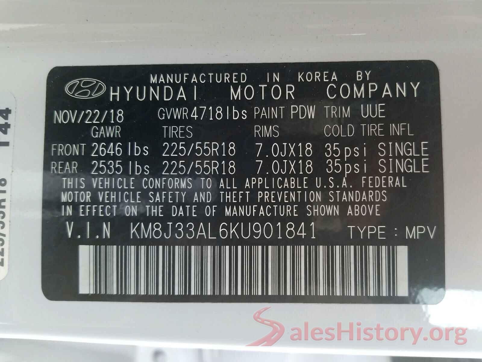 1N4AA6AP7GC380291 2019 HYUNDAI TUCSON