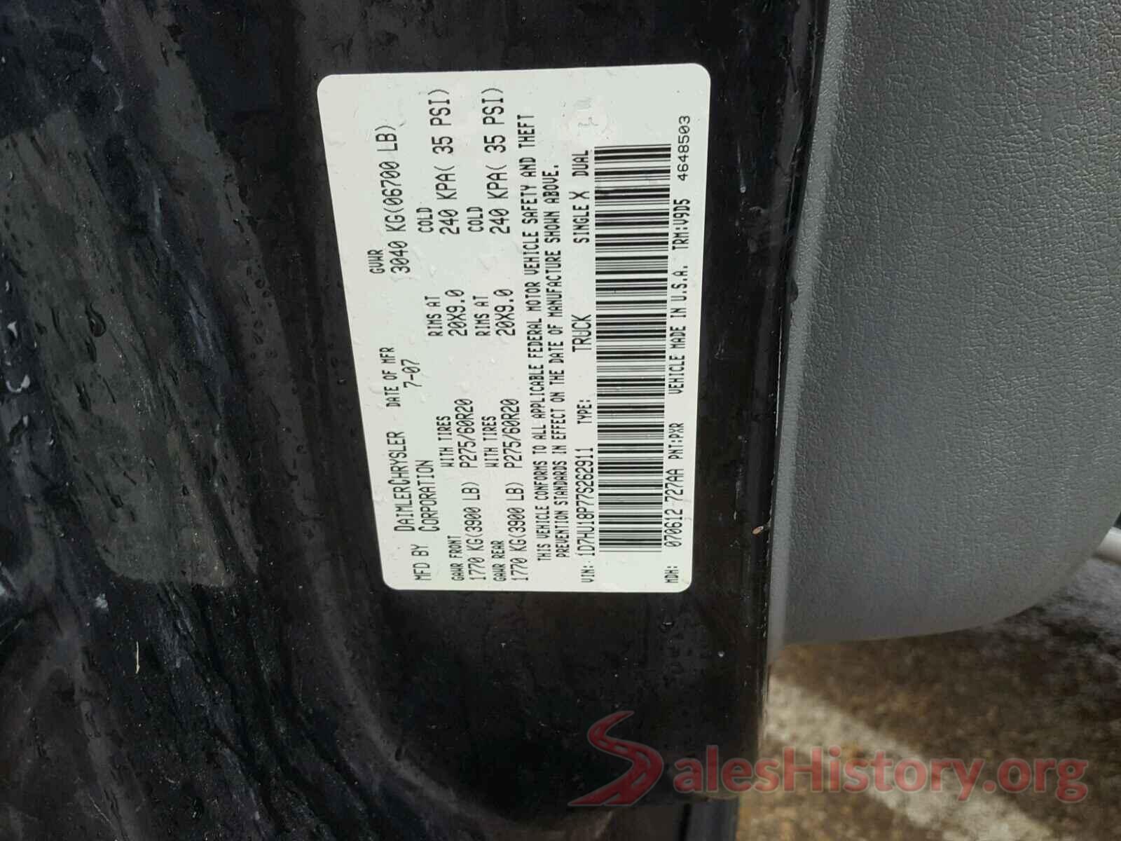 2T3W1RFV6MW106159 2007 DODGE RAM 1500