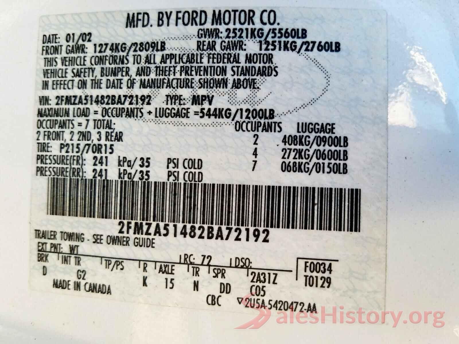 19XFC2F50GE043495 2002 FORD WINDSTAR