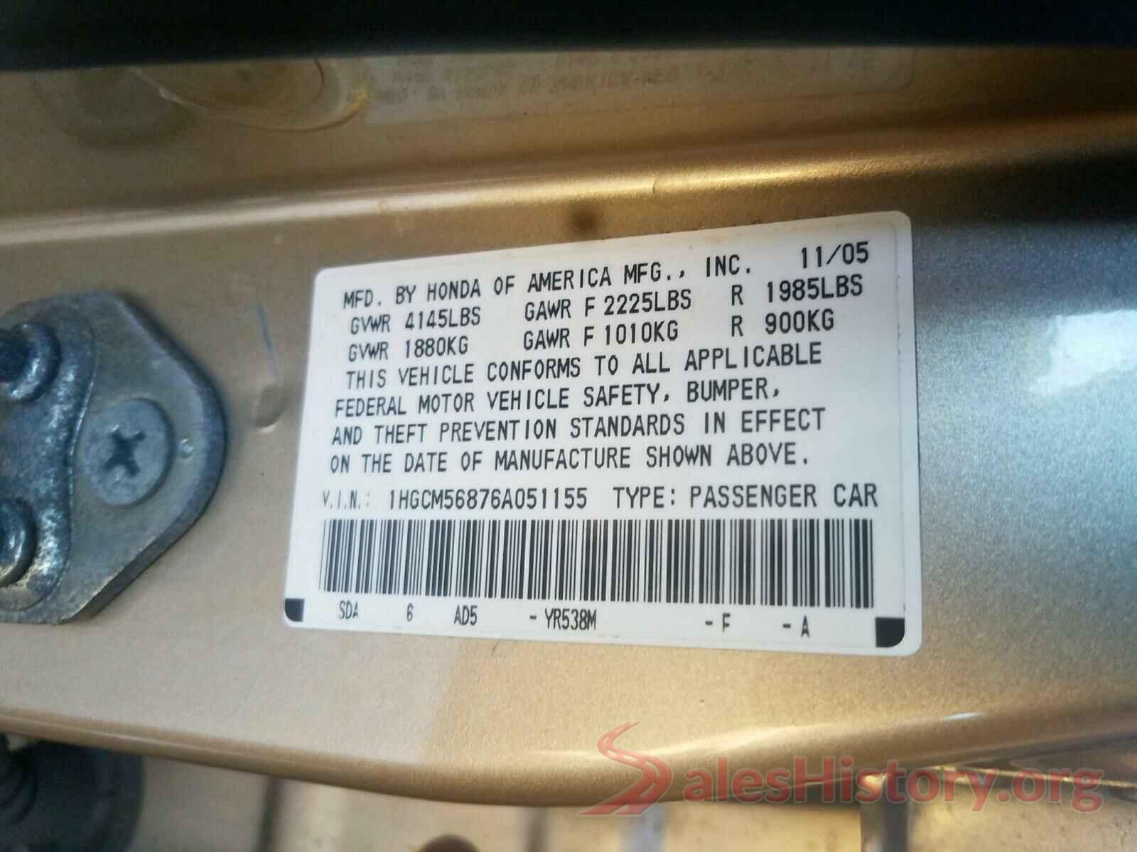 JF2SKAUC3LH595558 2006 HONDA ACCORD