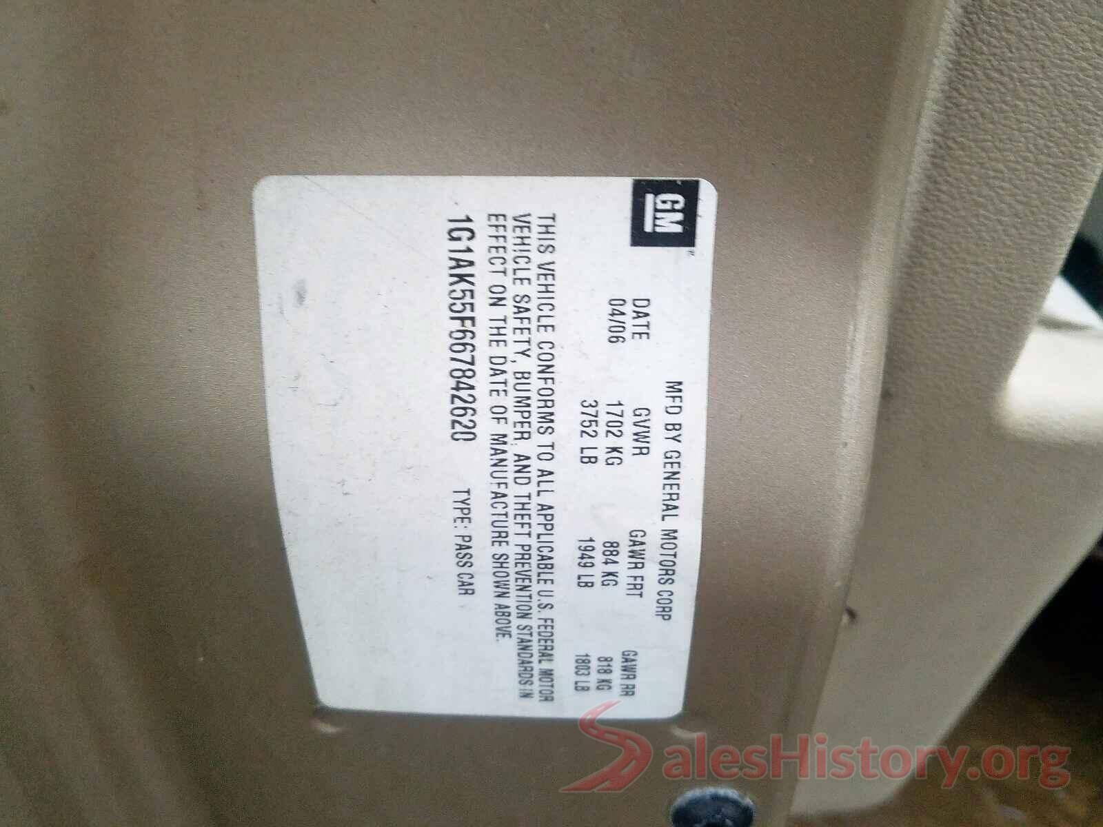 2HKRM4H4XGH628350 2006 CHEVROLET COBALT