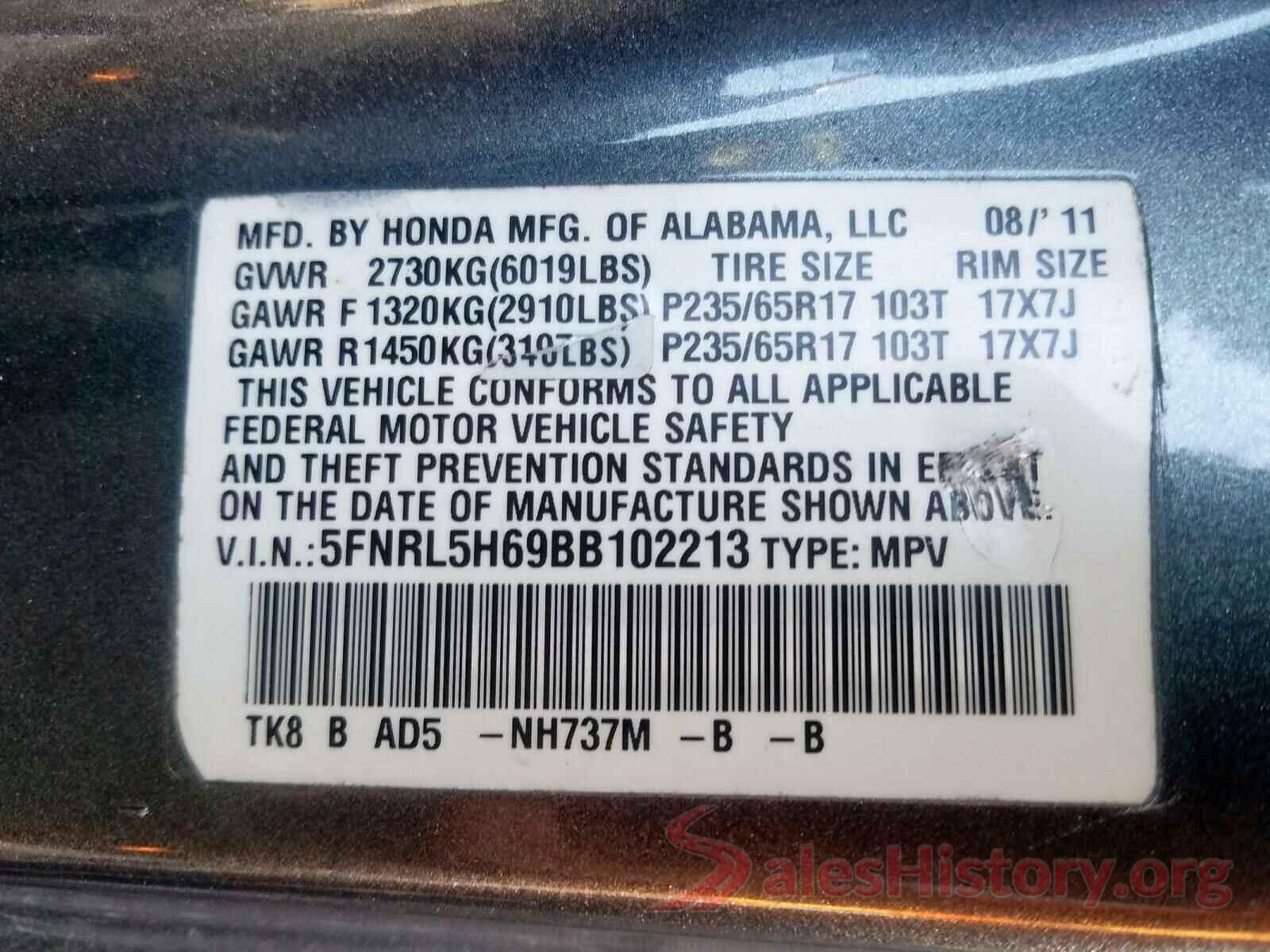 1N6AD0EVXGN738265 2011 HONDA ODYSSEY