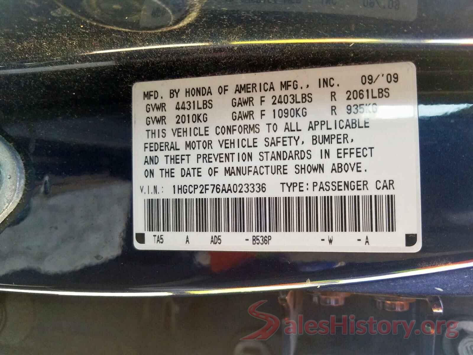 5YJ3E1EBXKF384968 2010 HONDA ACCORD