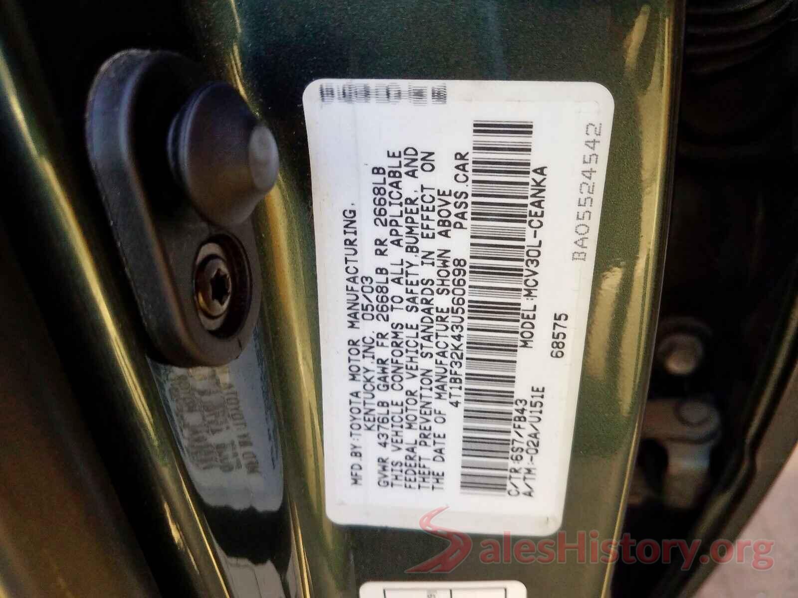 1V2ER2CA6KC581628 2003 TOYOTA CAMRY