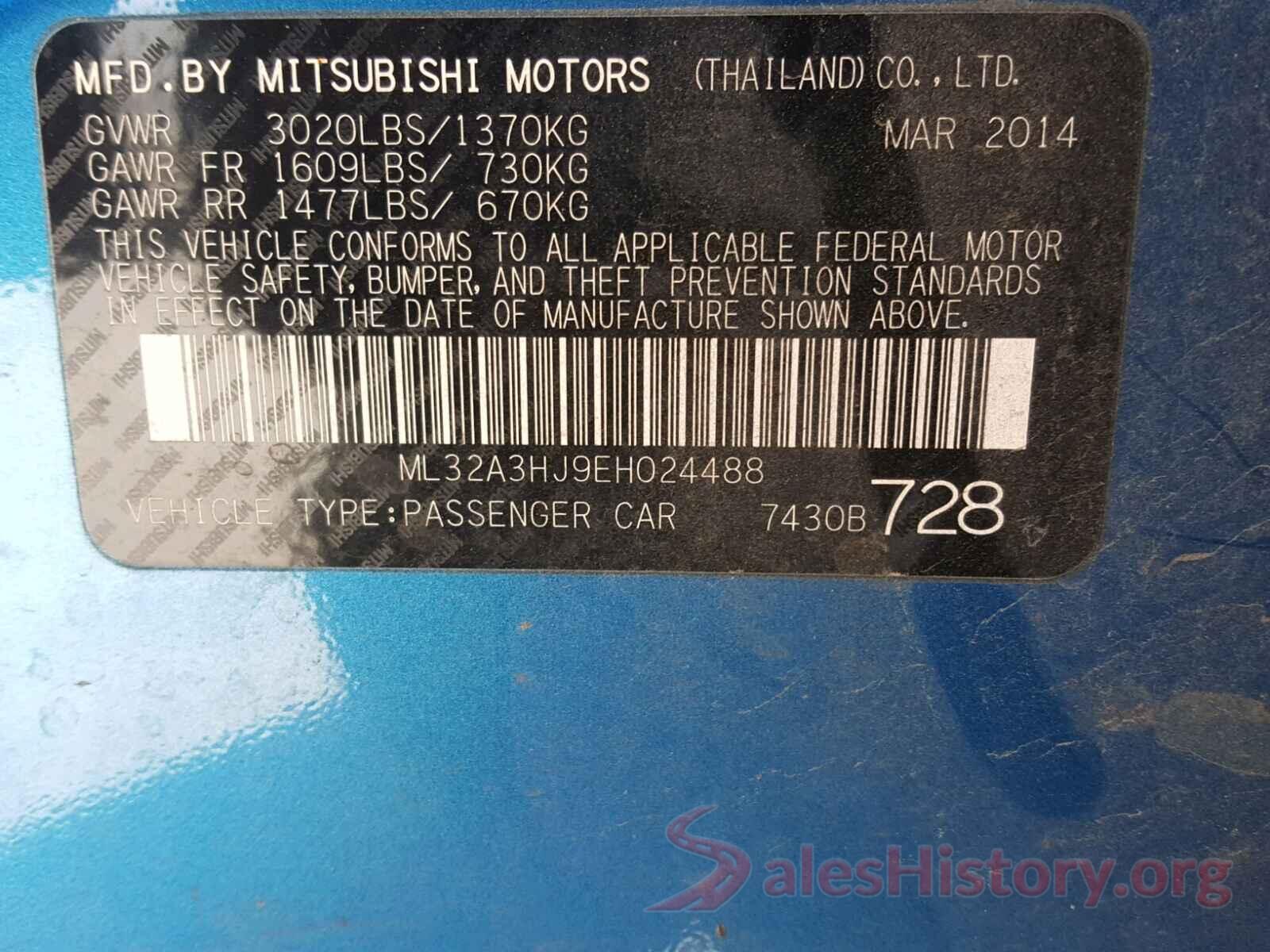 3VW2B7AJ5HM385399 2014 MITSUBISHI MIRAGE