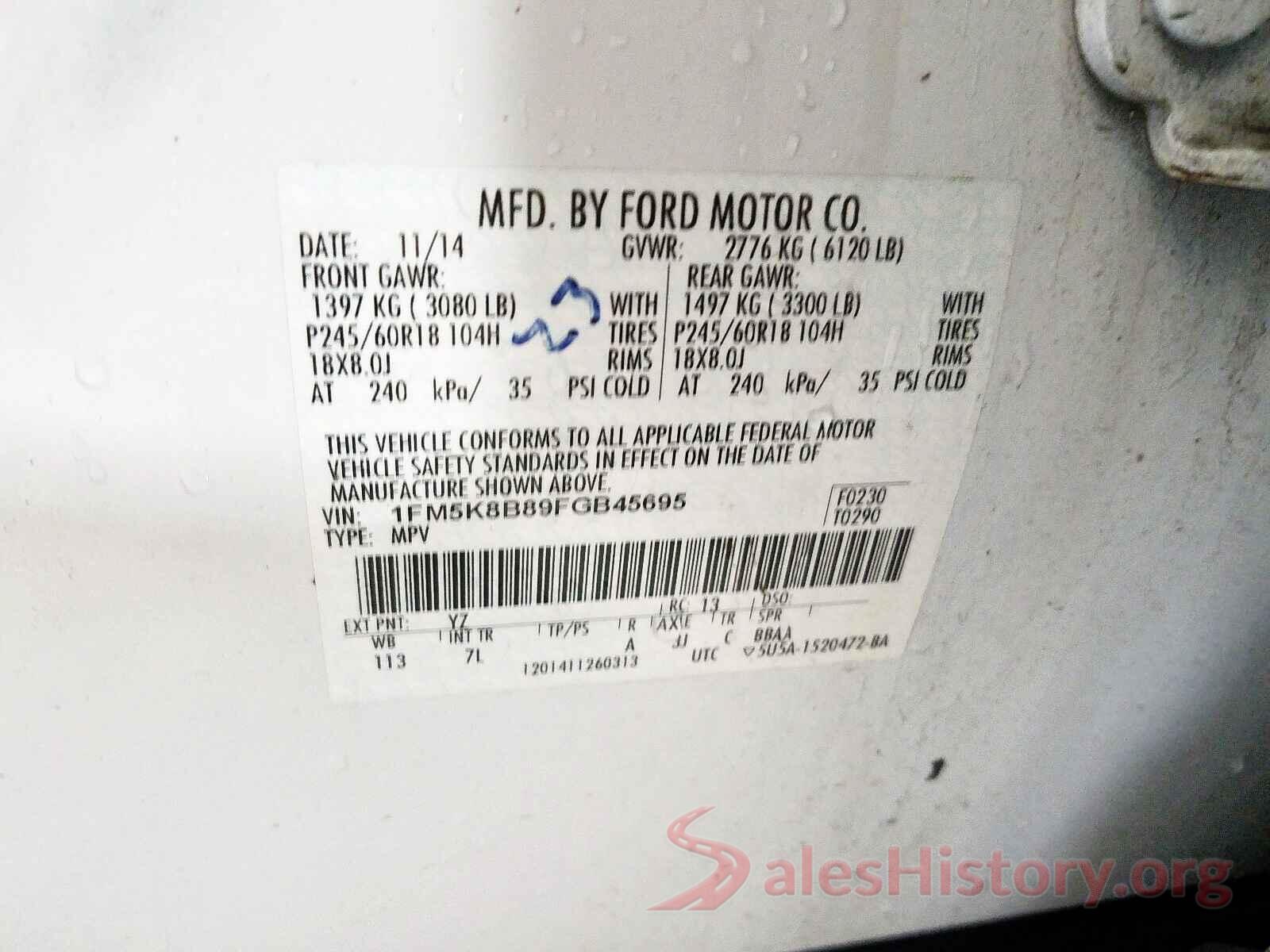 5XYPG4A39KG438748 2015 FORD EXPLORER