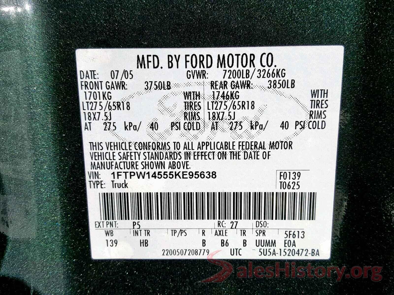 1HGCV1F9XJA069477 2005 FORD F150 SUPER