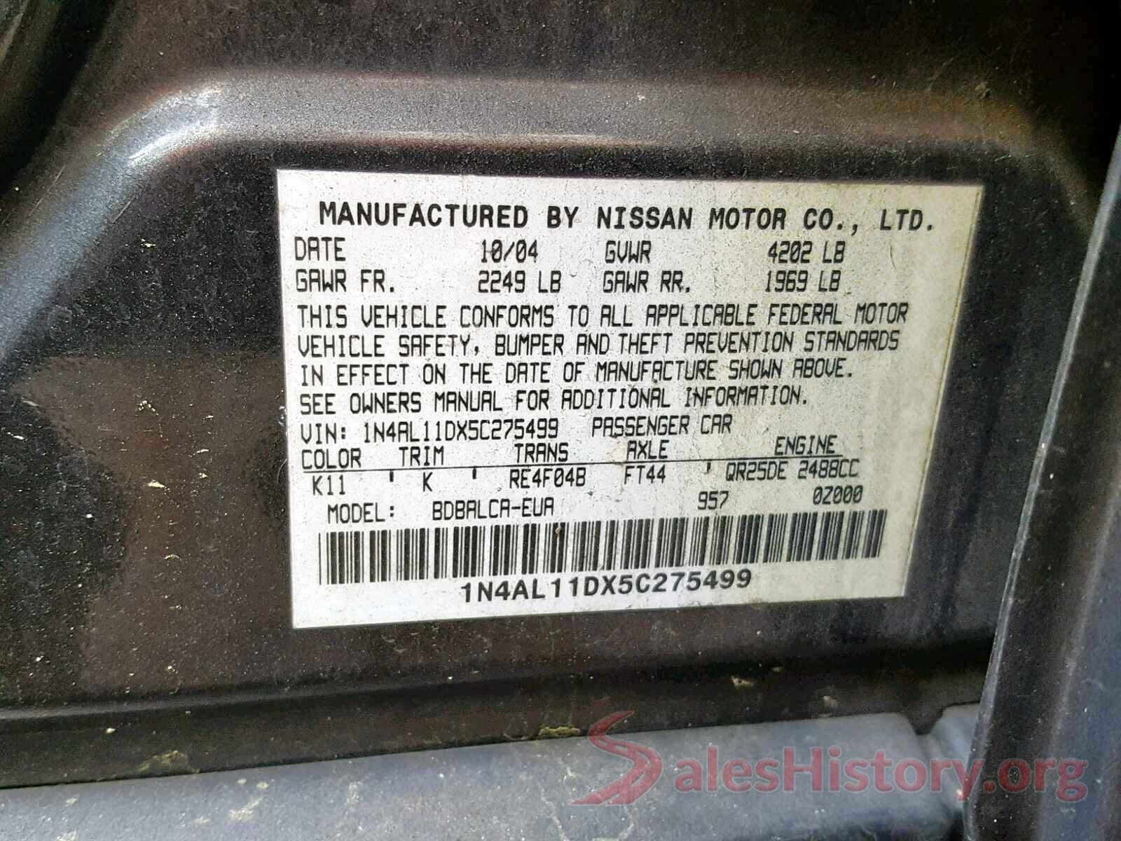 NMTKHMBX3KR075275 2005 NISSAN ALTIMA S