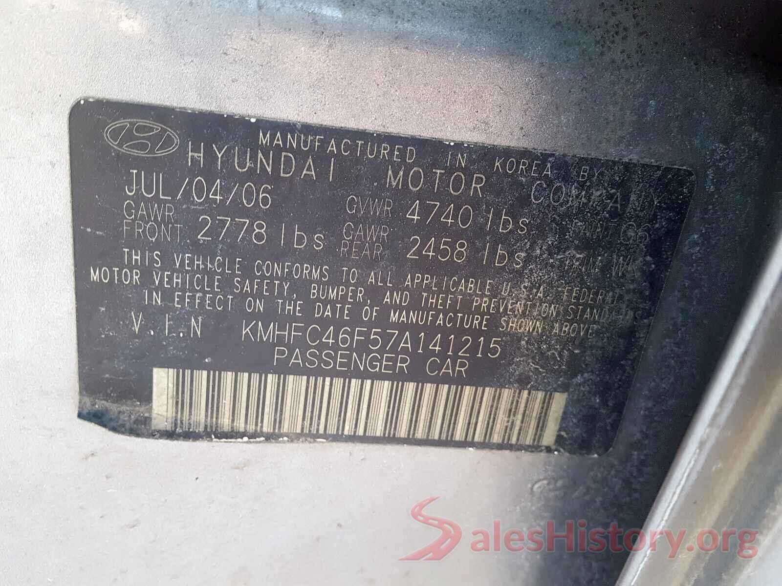 4S3BNAF66H3052061 2007 HYUNDAI AZERA