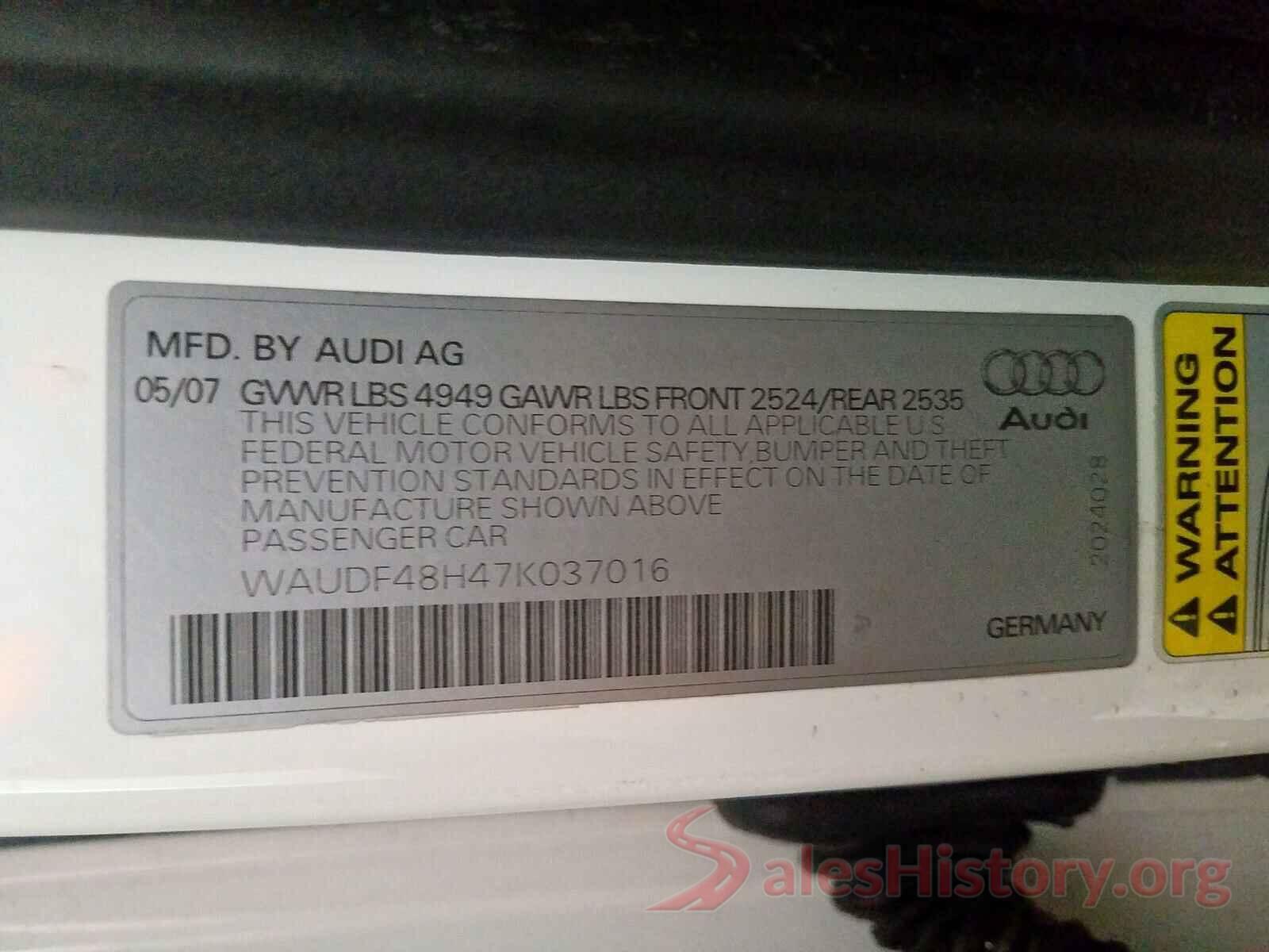 SADCK2BV8HA498793 2007 AUDI A4