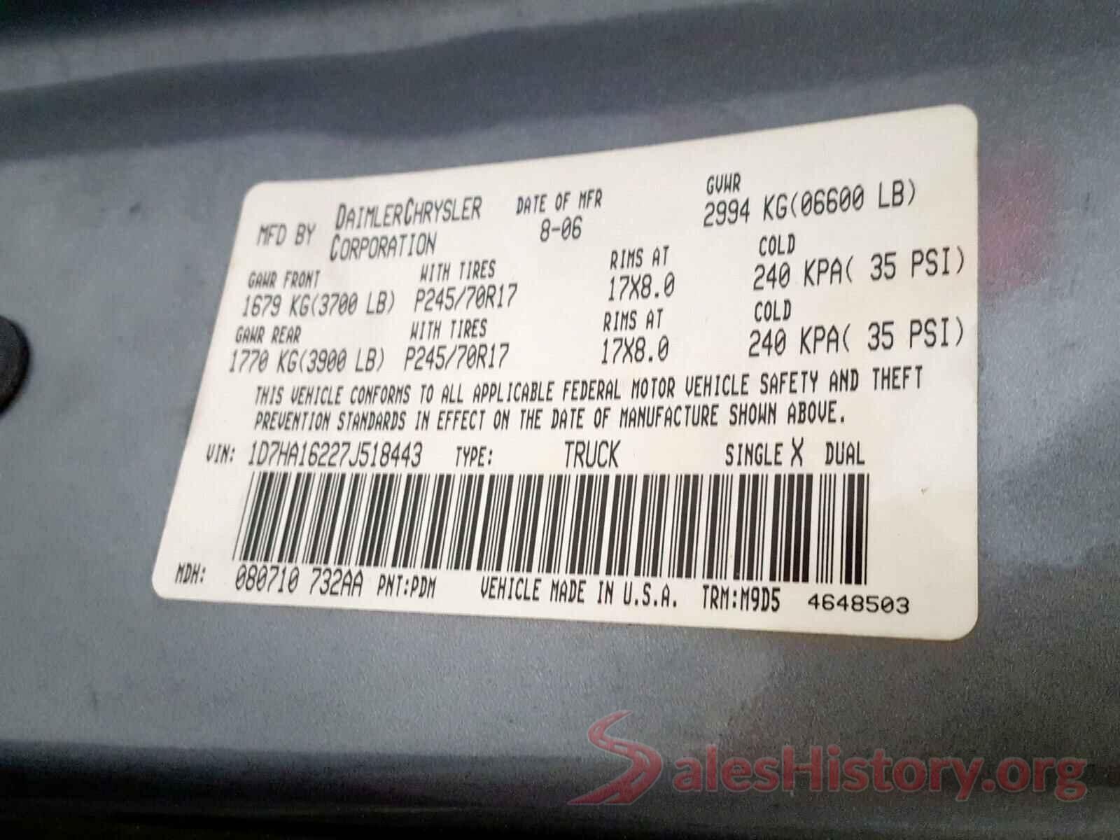 1FMCU0F72HUE12426 2007 DODGE RAM 1500