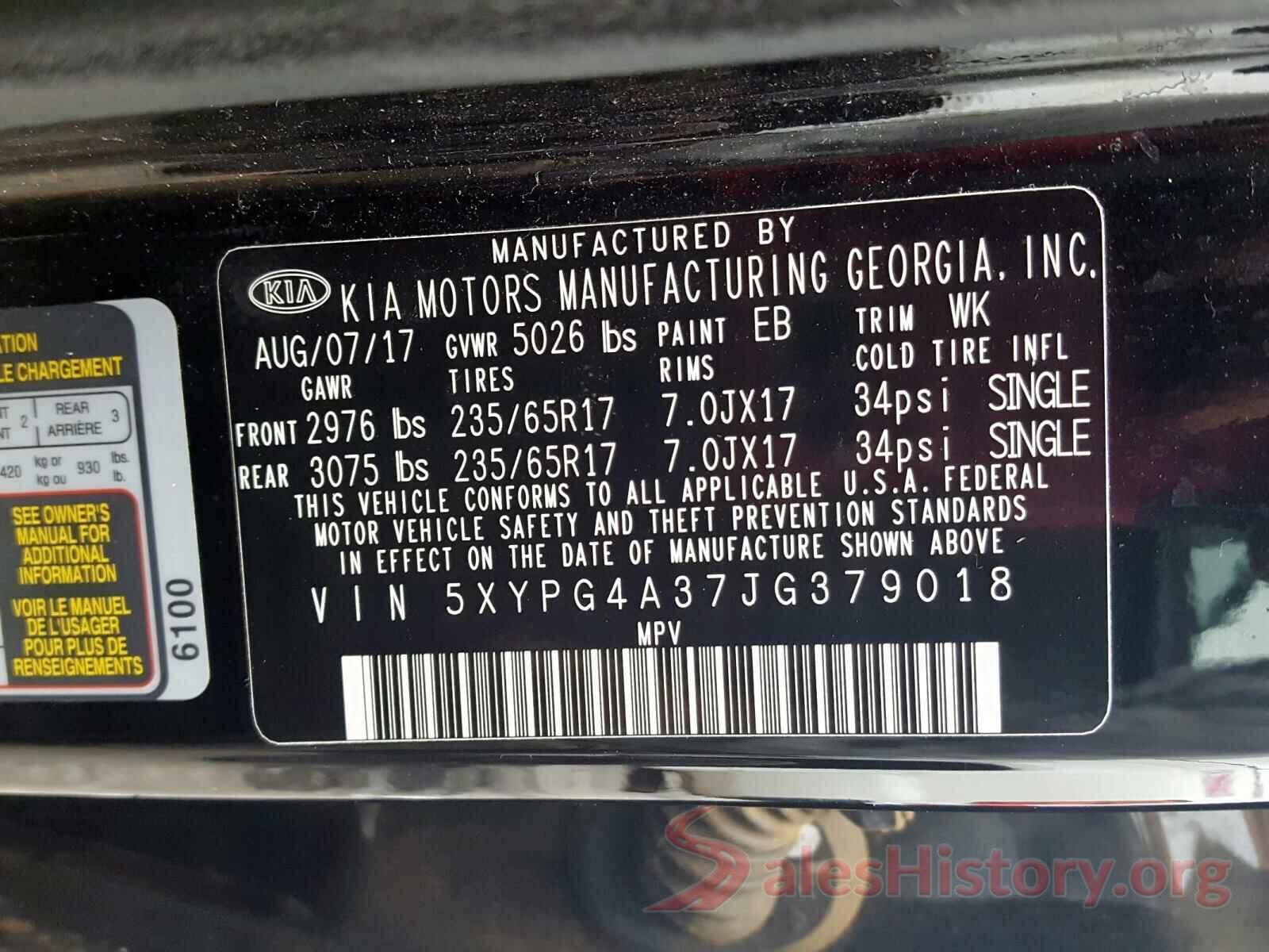 5XYPG4A37JG379018 2018 KIA SORENTO