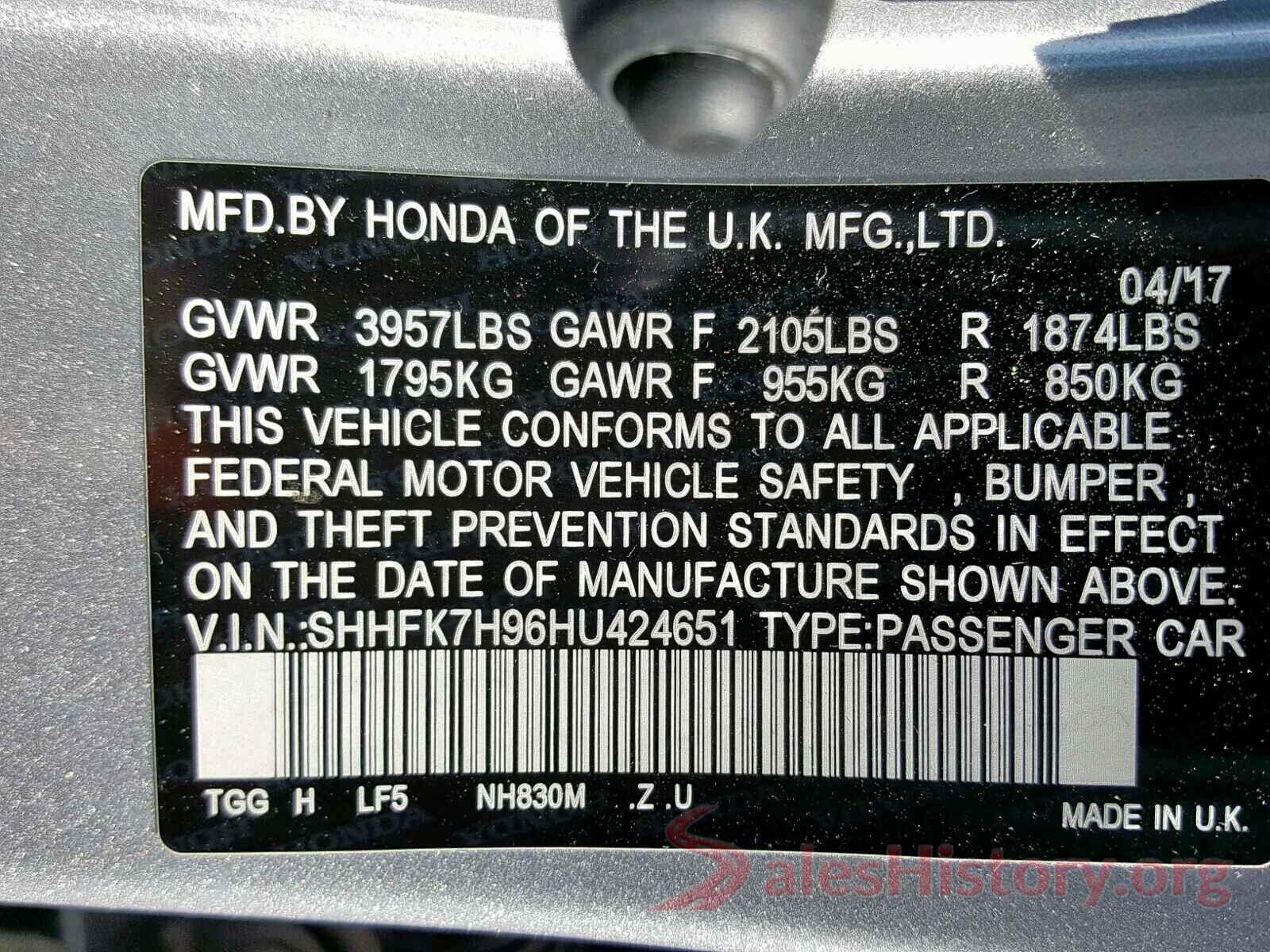 55SWF4JB5HU185710 2017 HONDA CIVIC