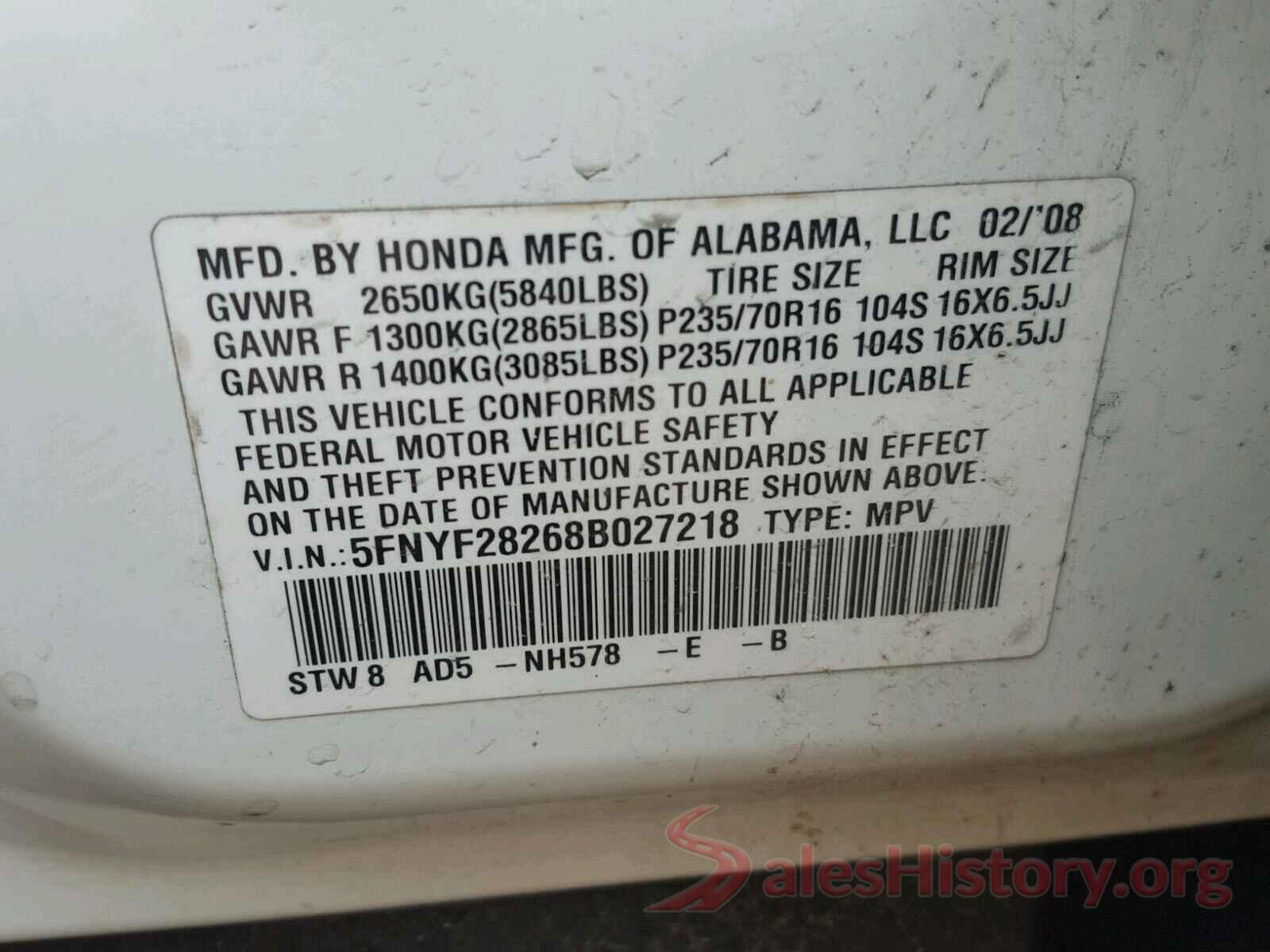 5XYZT3LB7HG495591 2008 HONDA PILOT