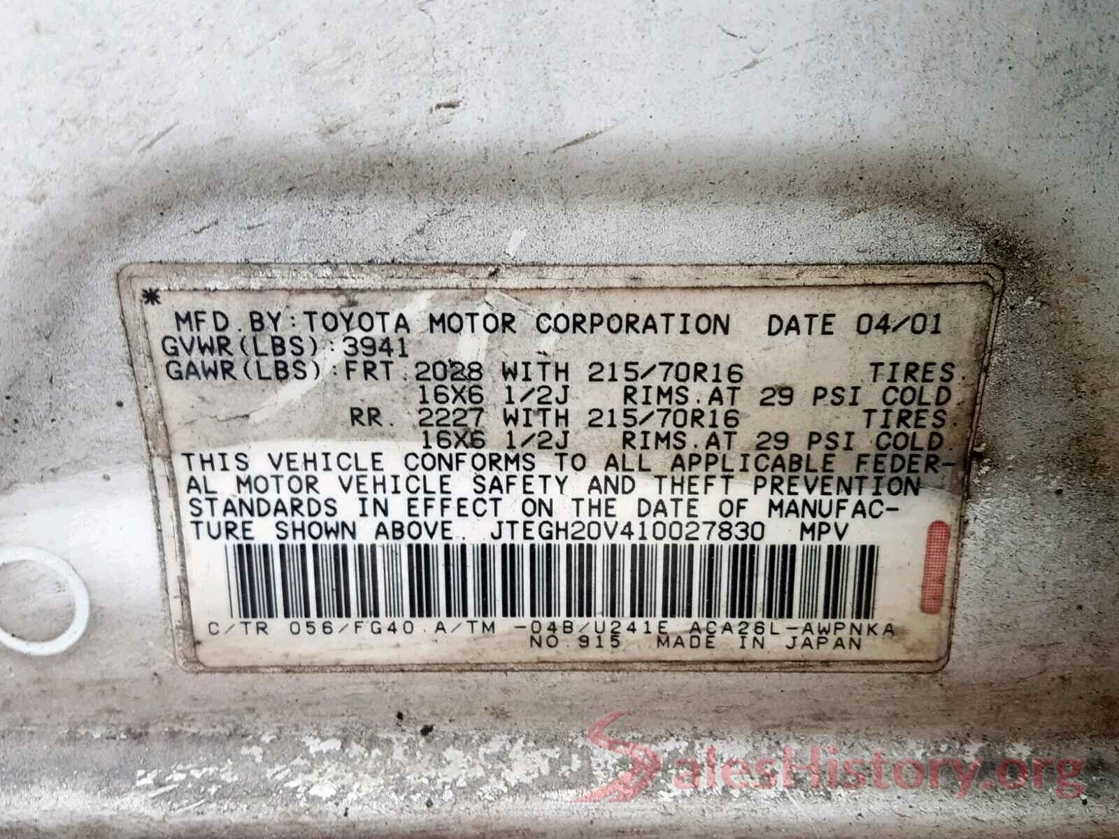 3VWC57BU3KM194088 2001 TOYOTA RAV4