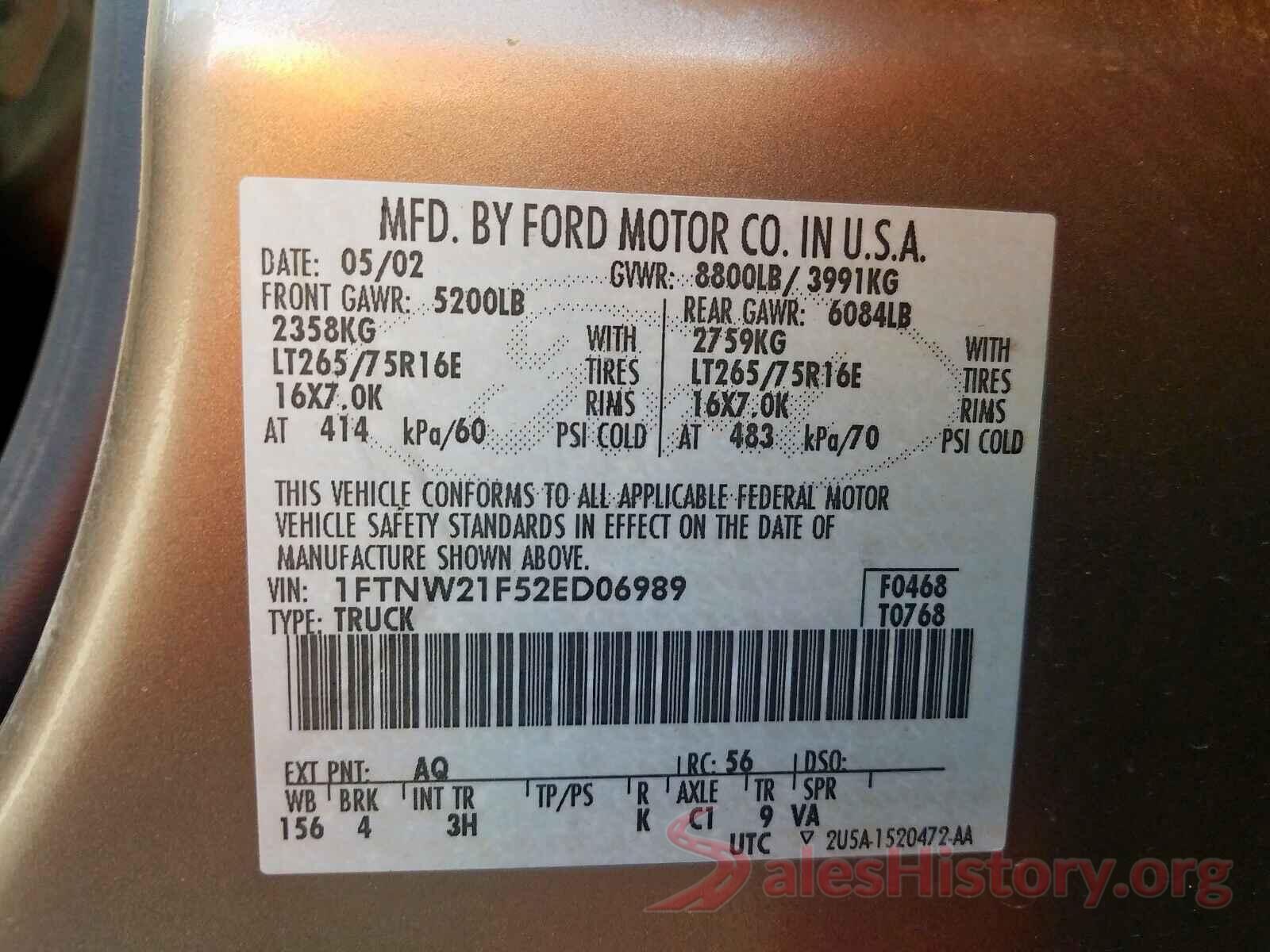 SHHFK7H67KU425191 2002 FORD F250