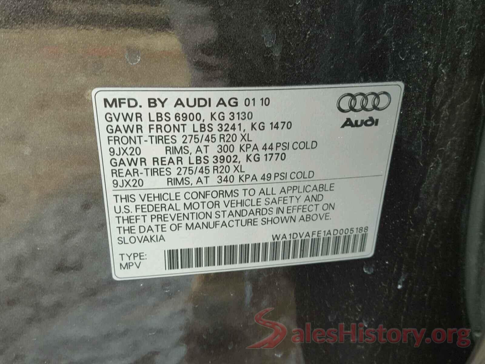 5TFRX5GN7GX065222 2010 AUDI Q7