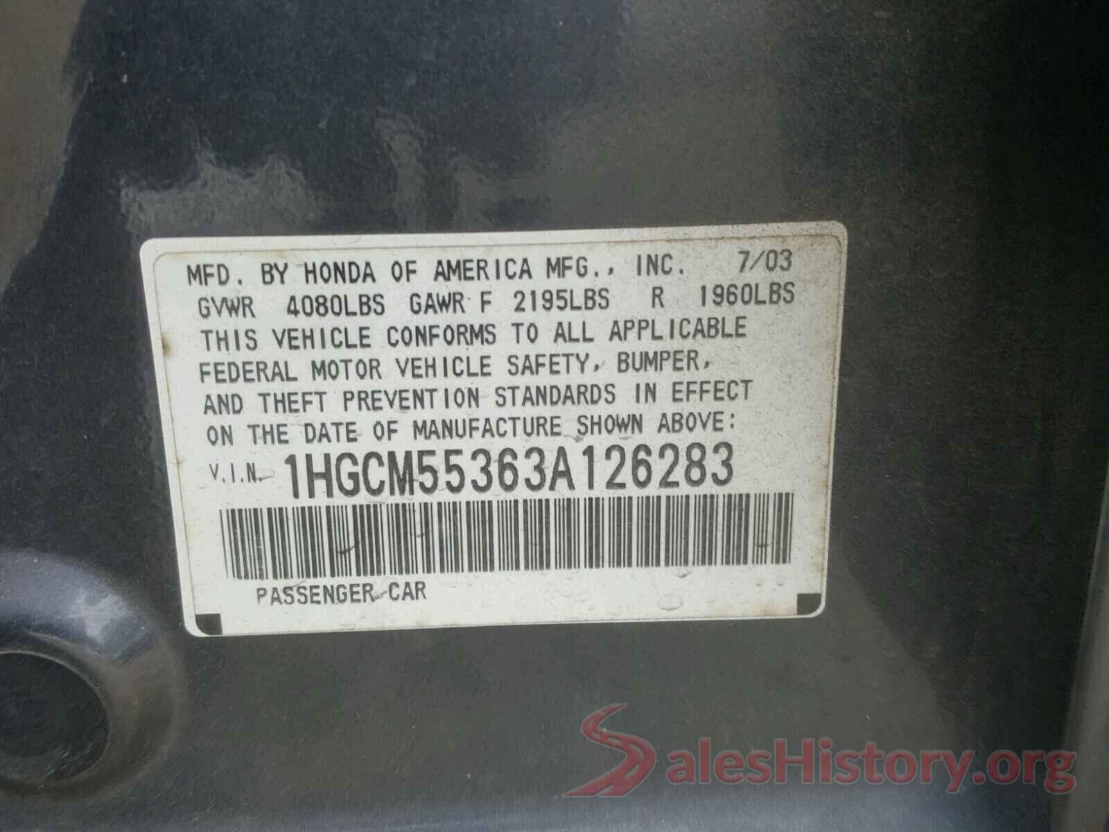 1N4AA6AP6HC444287 2003 HONDA ACCORD