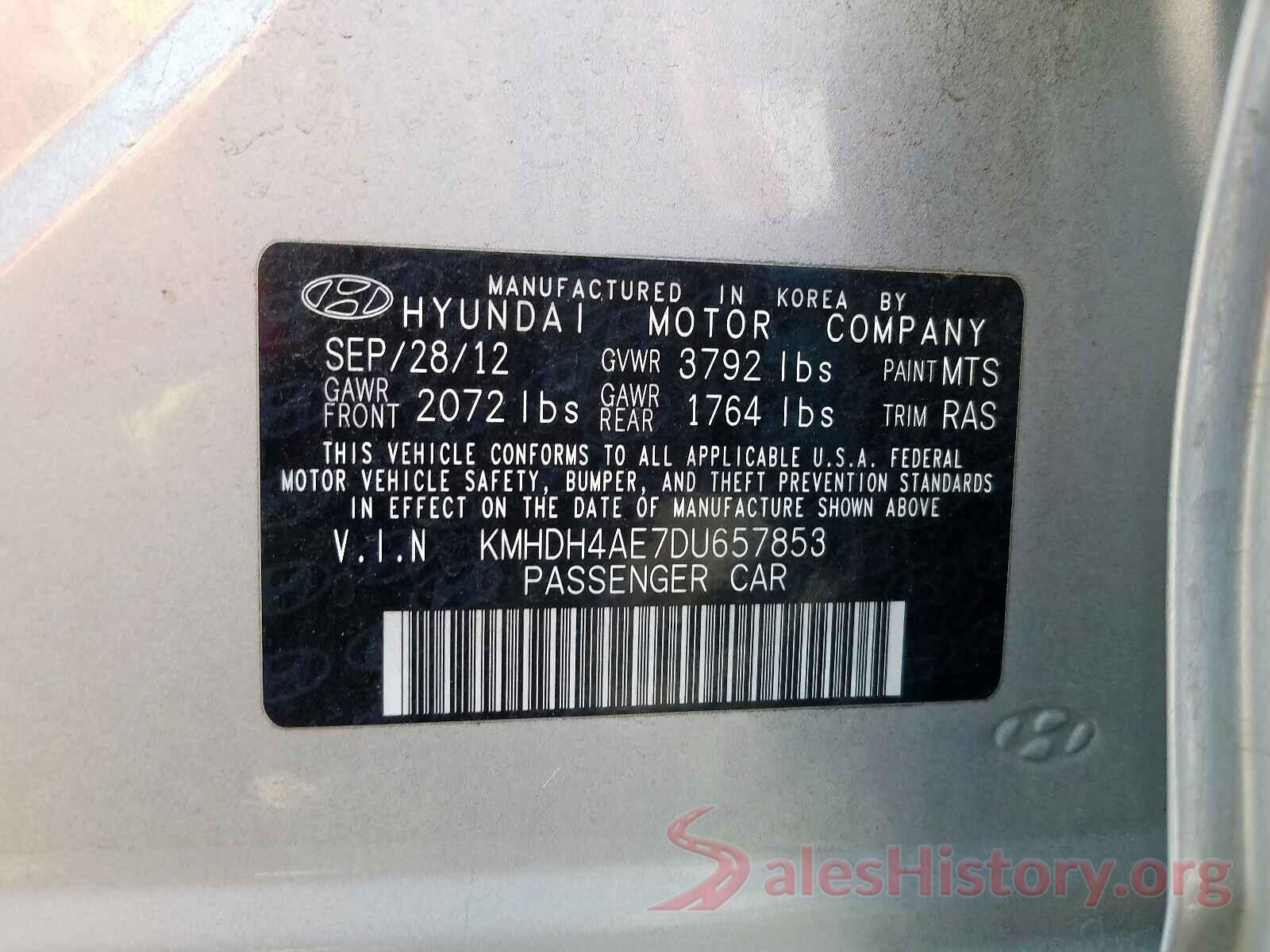 JA4AS3AA7KZ015787 2013 HYUNDAI ELANTRA