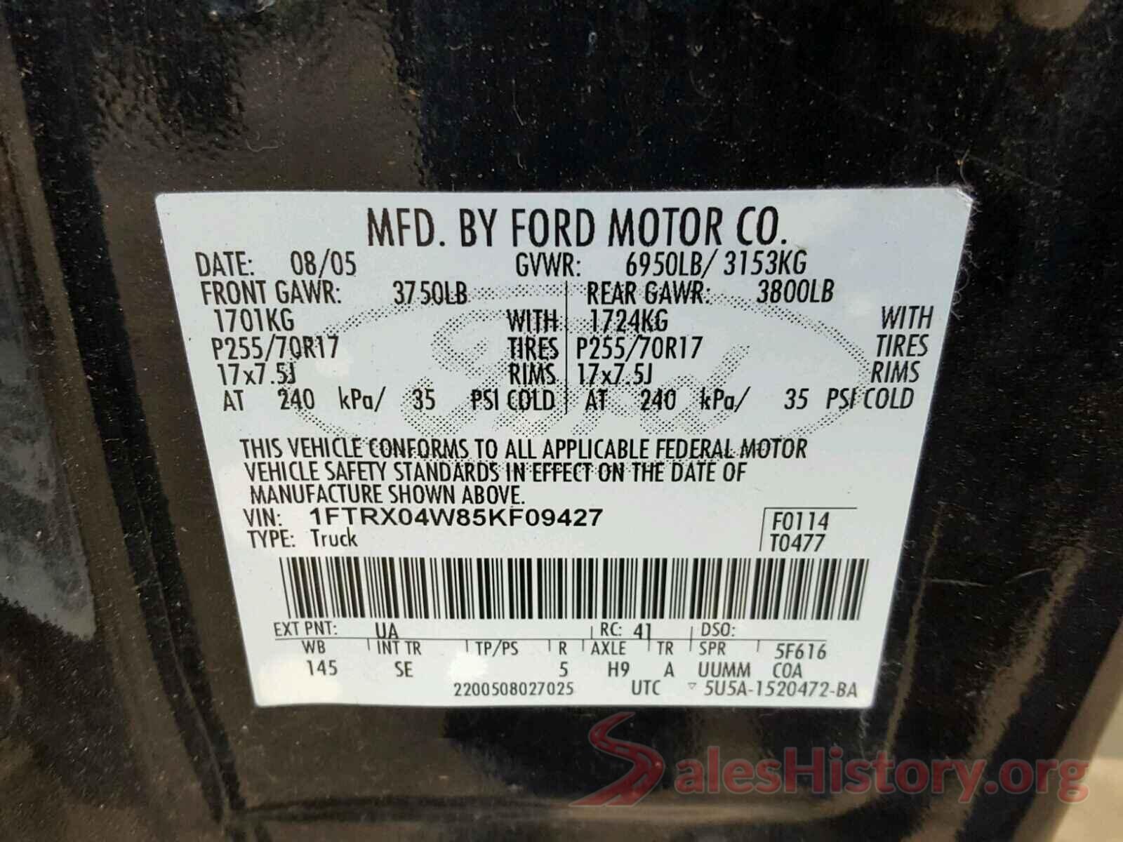 3N1AB7AP2HY345988 2005 FORD F150