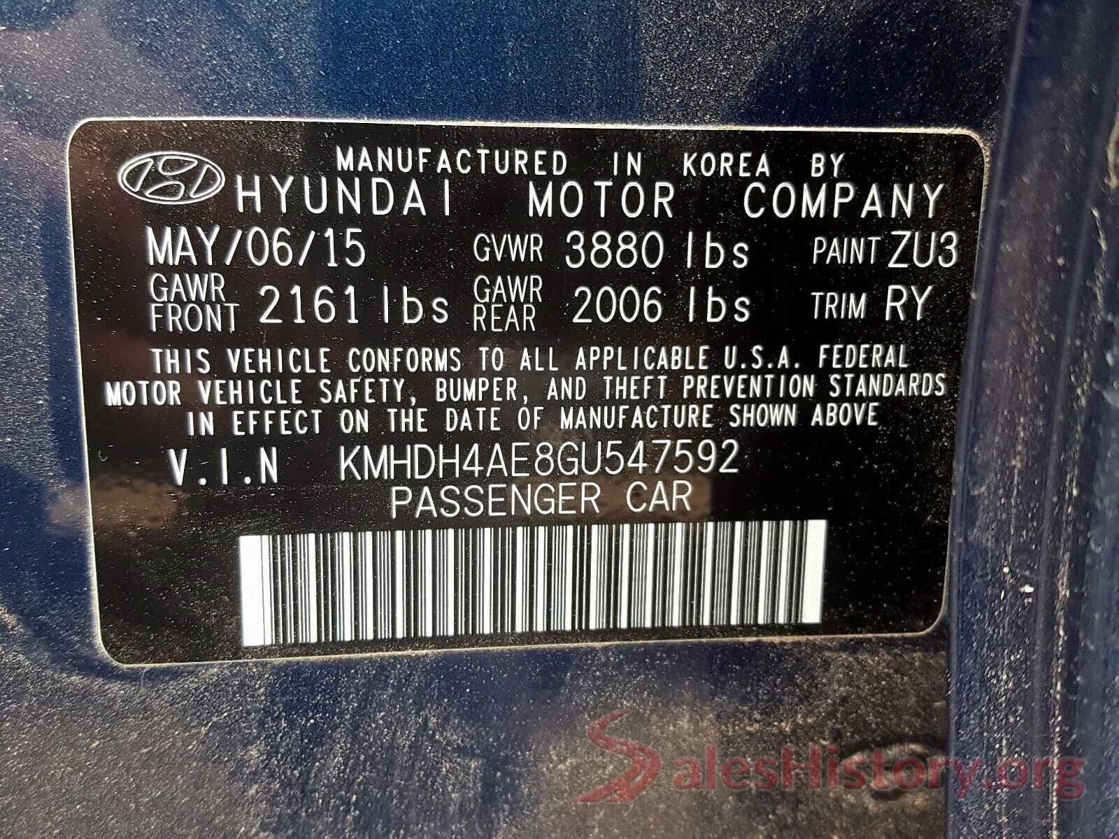 5TFUM5F12JX074824 2016 HYUNDAI ELANTRA