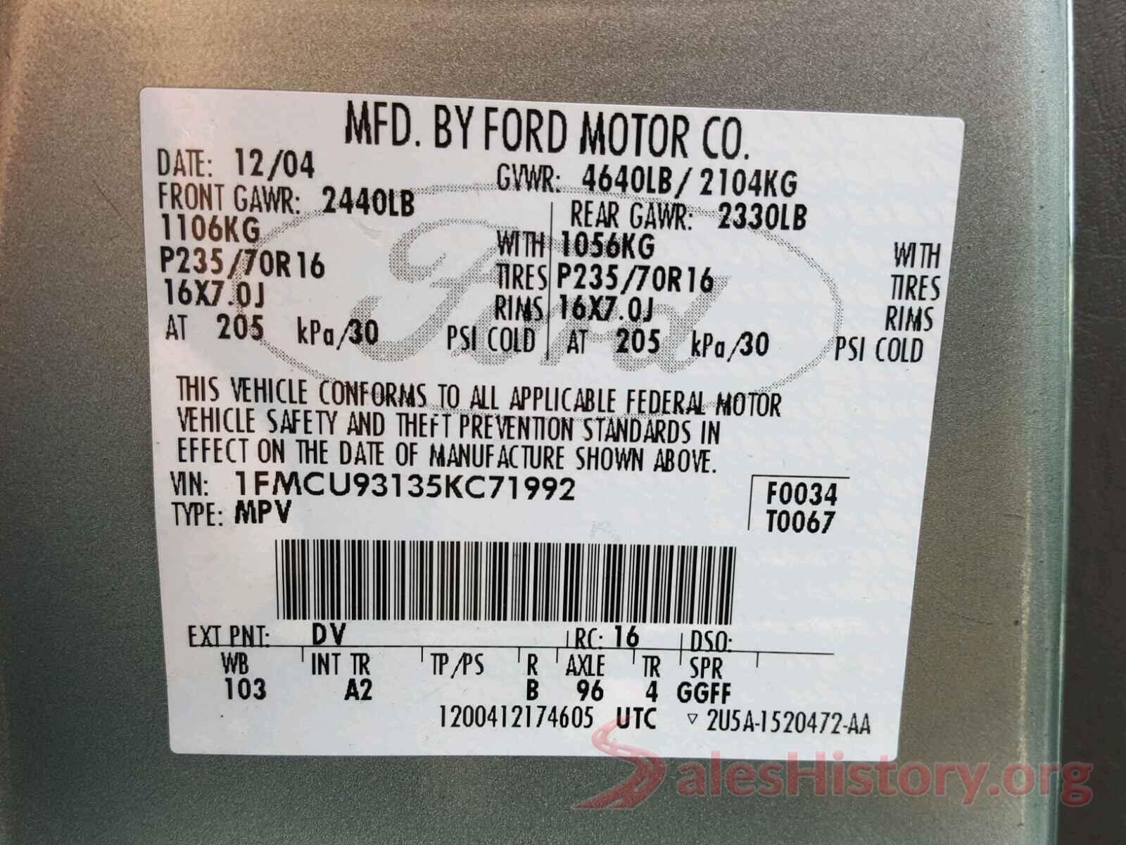 3MZBN1L3XJM235331 2005 FORD ESCAPE