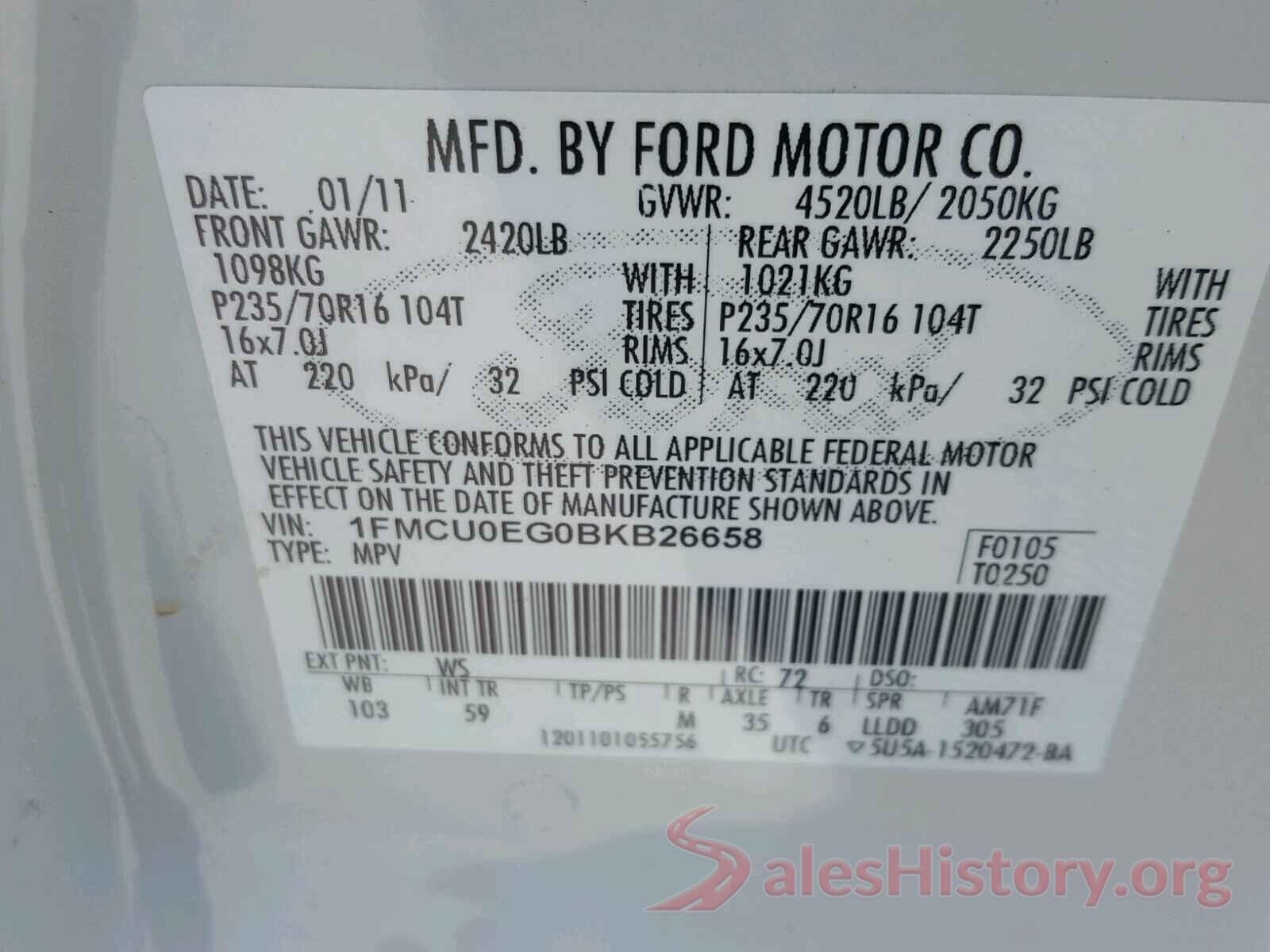 KNDJN2A29H7423101 2011 FORD ESCAPE