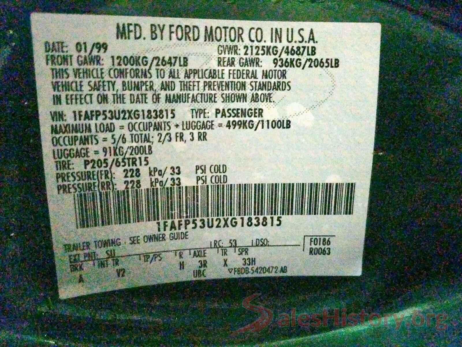 2HGFC2F5XHH520618 1999 FORD TAURUS