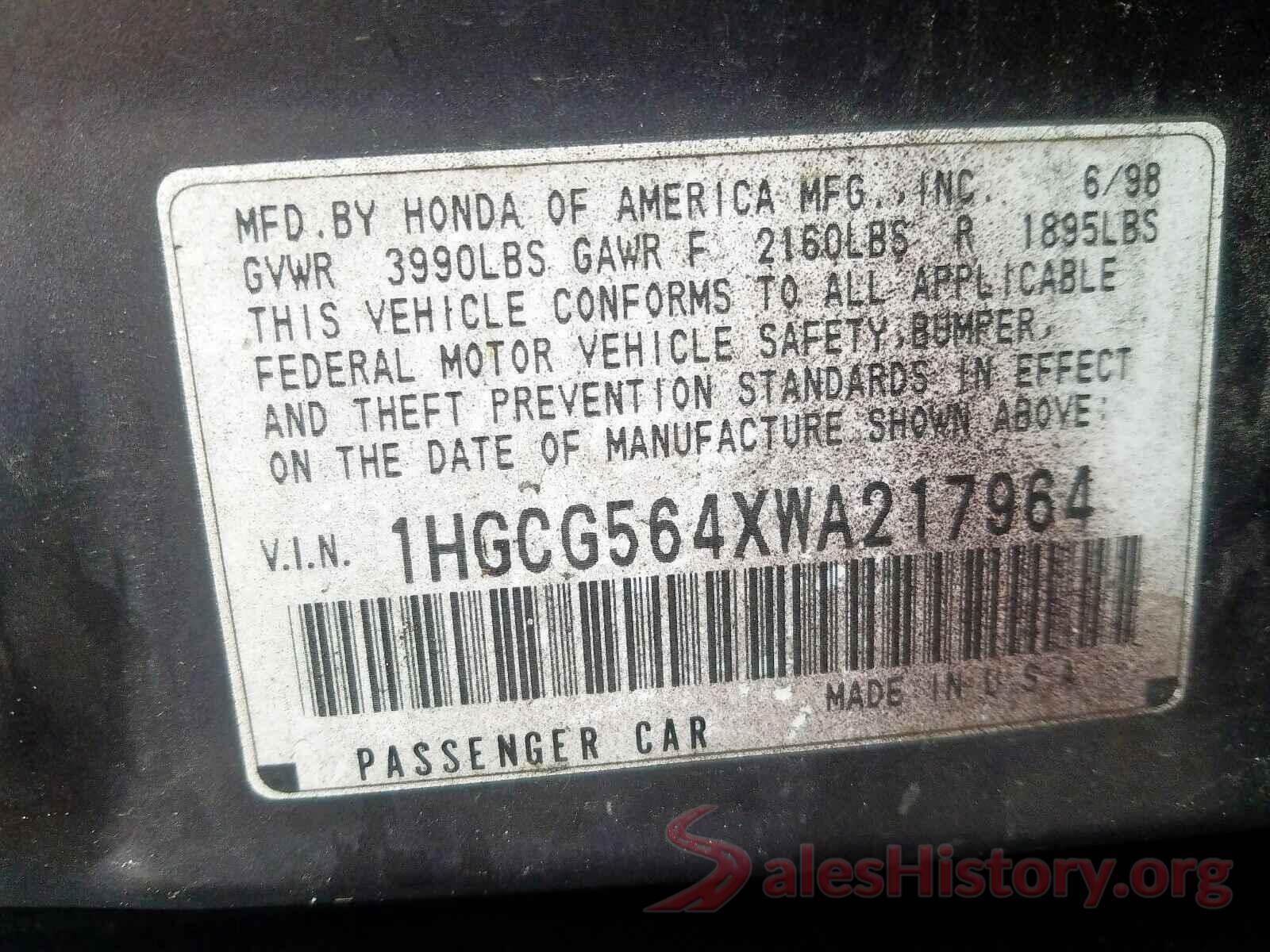 5XYPG4A35LG711461 1998 HONDA ACCORD