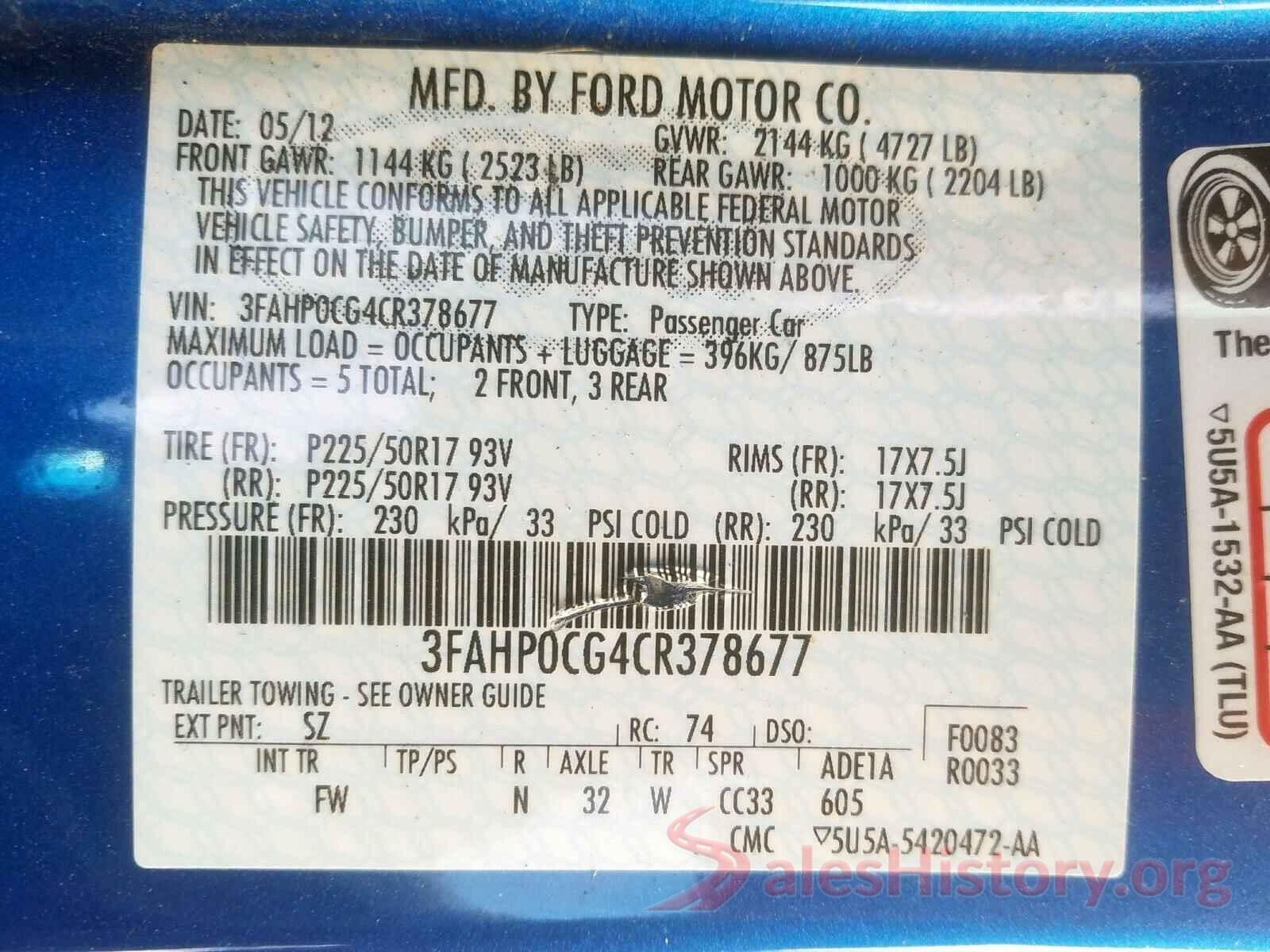 1N4BL4BV1LC244507 2012 FORD FUSION