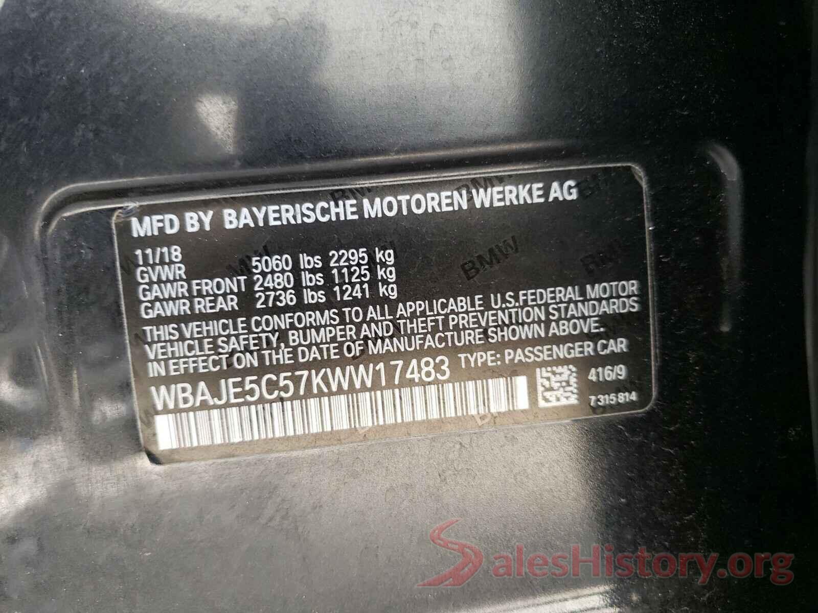 JF2SKACC3KH405306 2019 BMW 5 SERIES