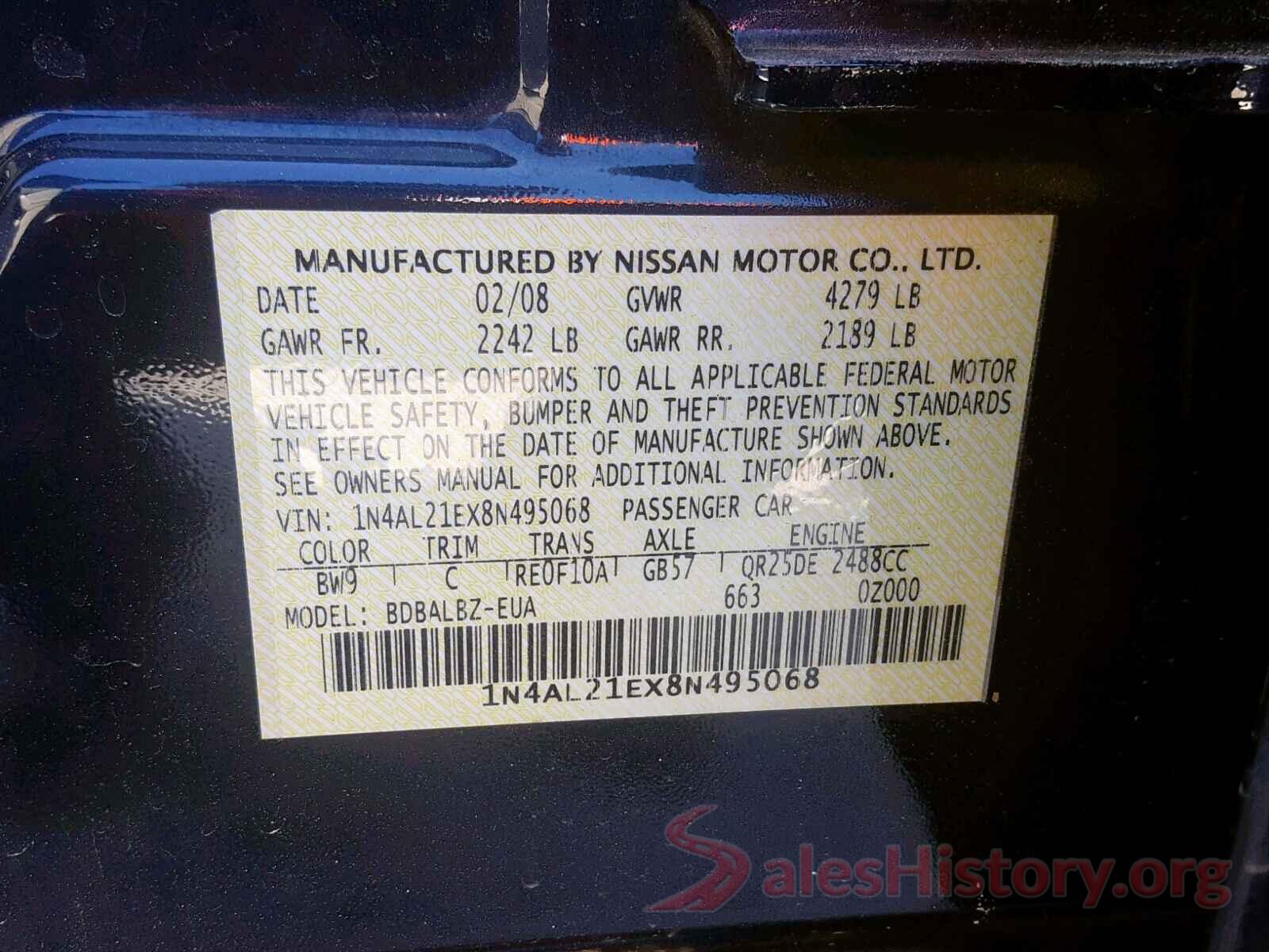 1N4AL21EX8N495068 2008 NISSAN ALTIMA