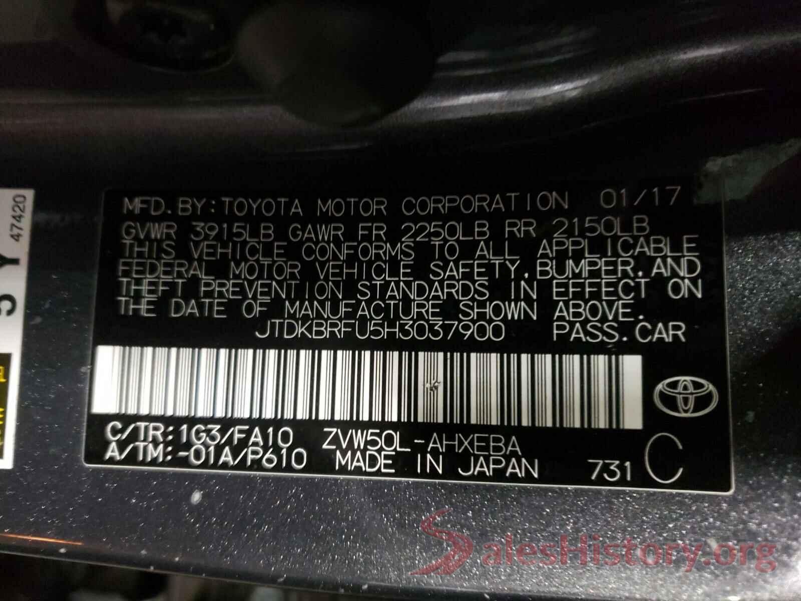 JTDKBRFU5H3037900 2017 TOYOTA PRIUS