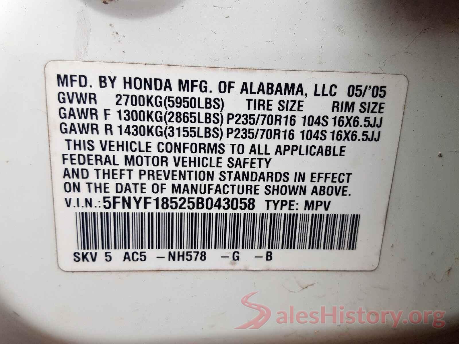 3N1AB7AP2HY339639 2005 HONDA PILOT