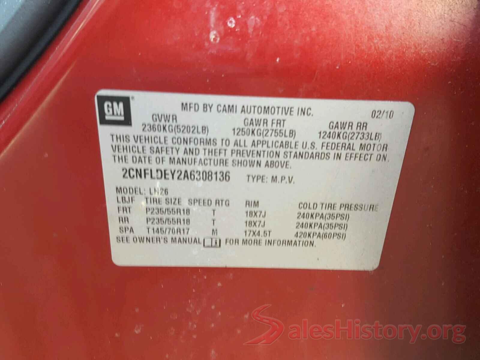 1VWGT7A38HC025582 2010 CHEVROLET EQUINOX