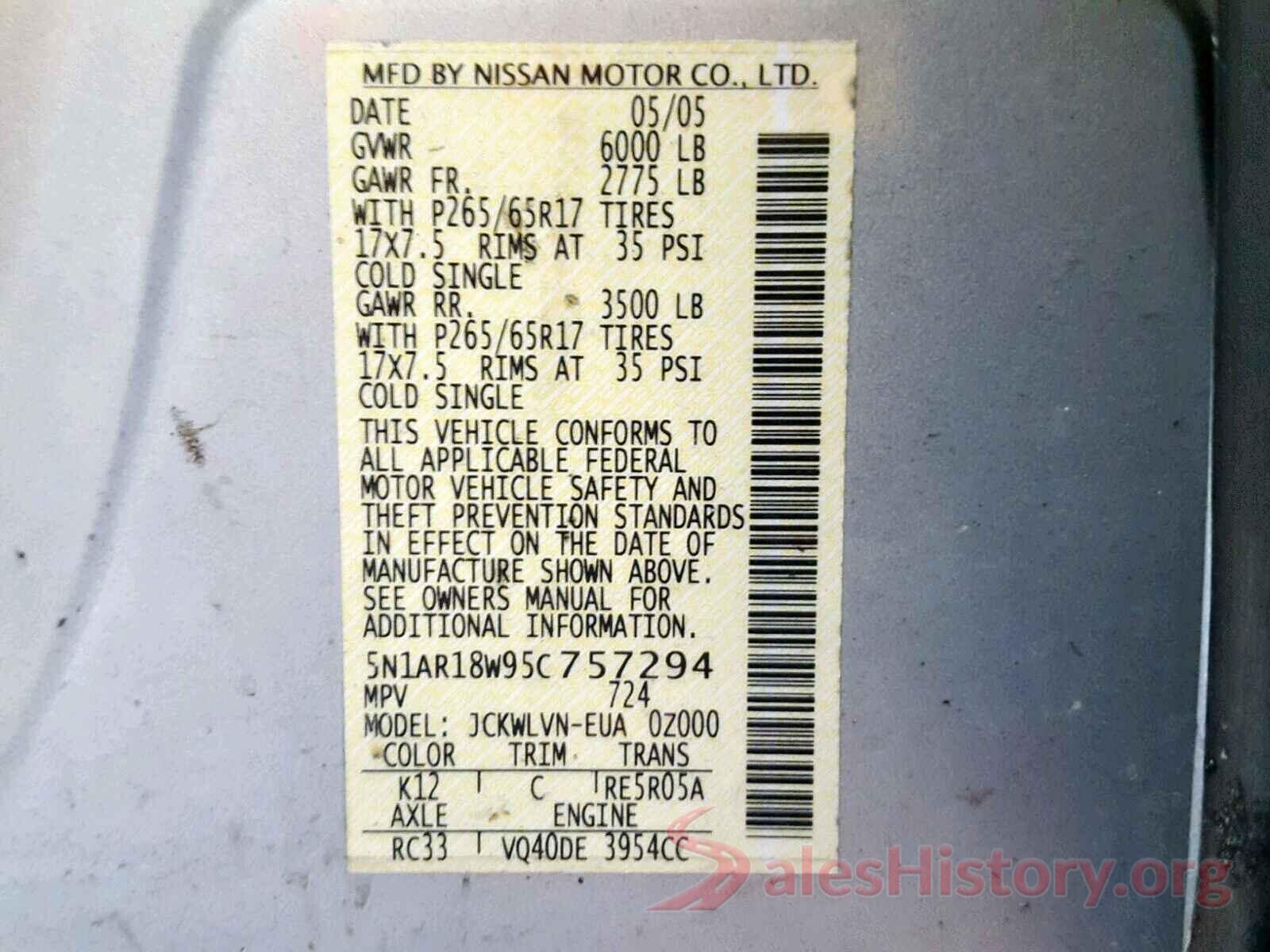 5N1AR18W95C757294 2005 NISSAN PATHFINDER