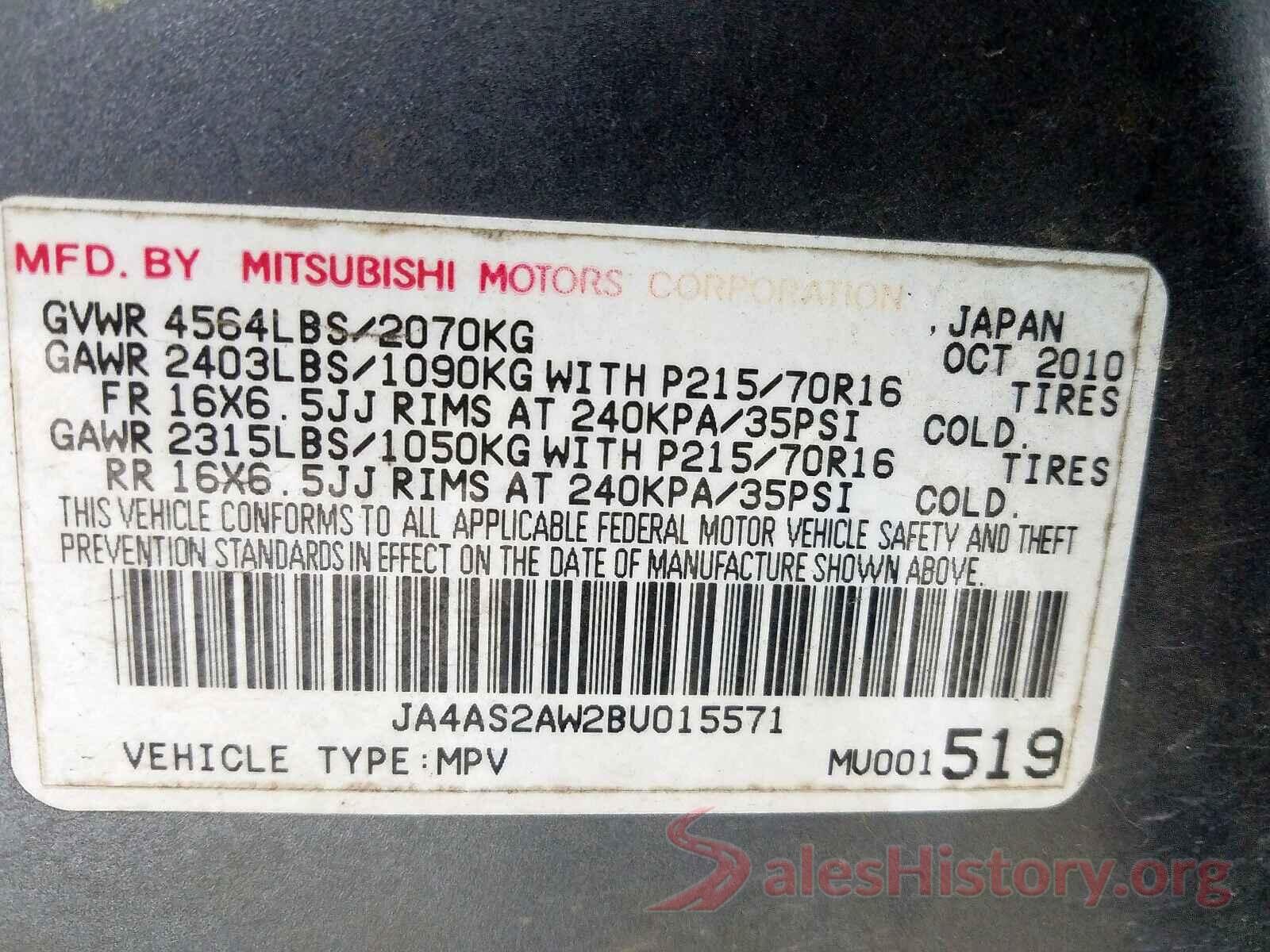 4T1BF1FK7GU150806 2011 MITSUBISHI OUTLANDER