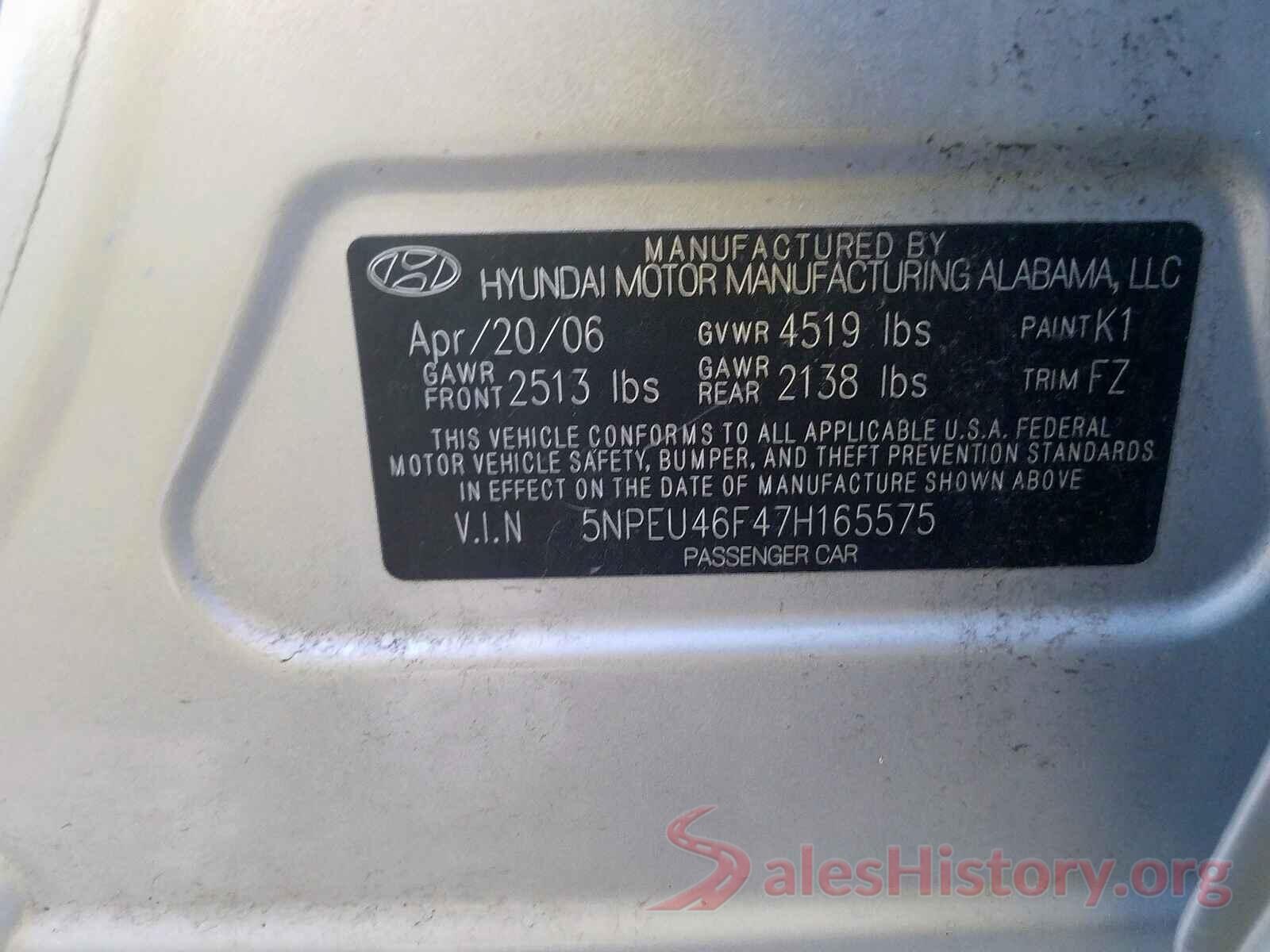 JA4AP3AU1JU024301 2007 HYUNDAI SONATA