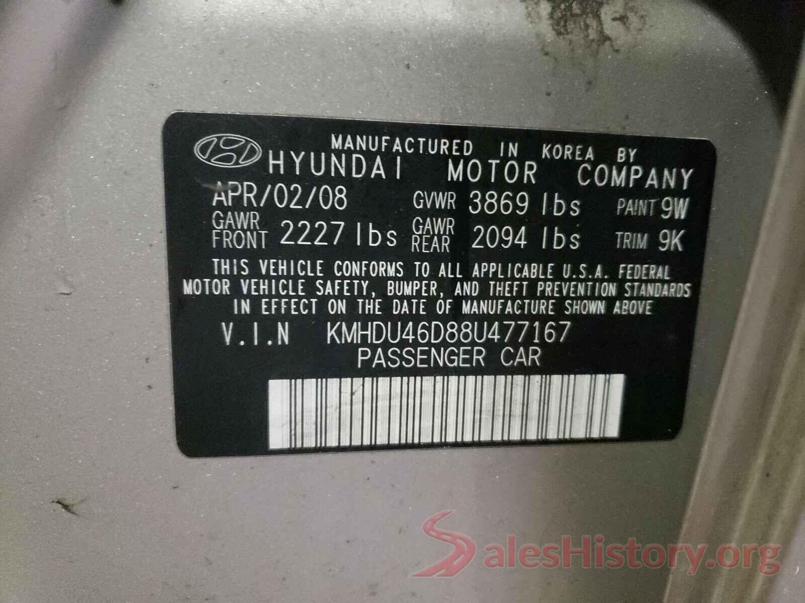 KNADM4A32H6055478 2008 HYUNDAI ELANTRA